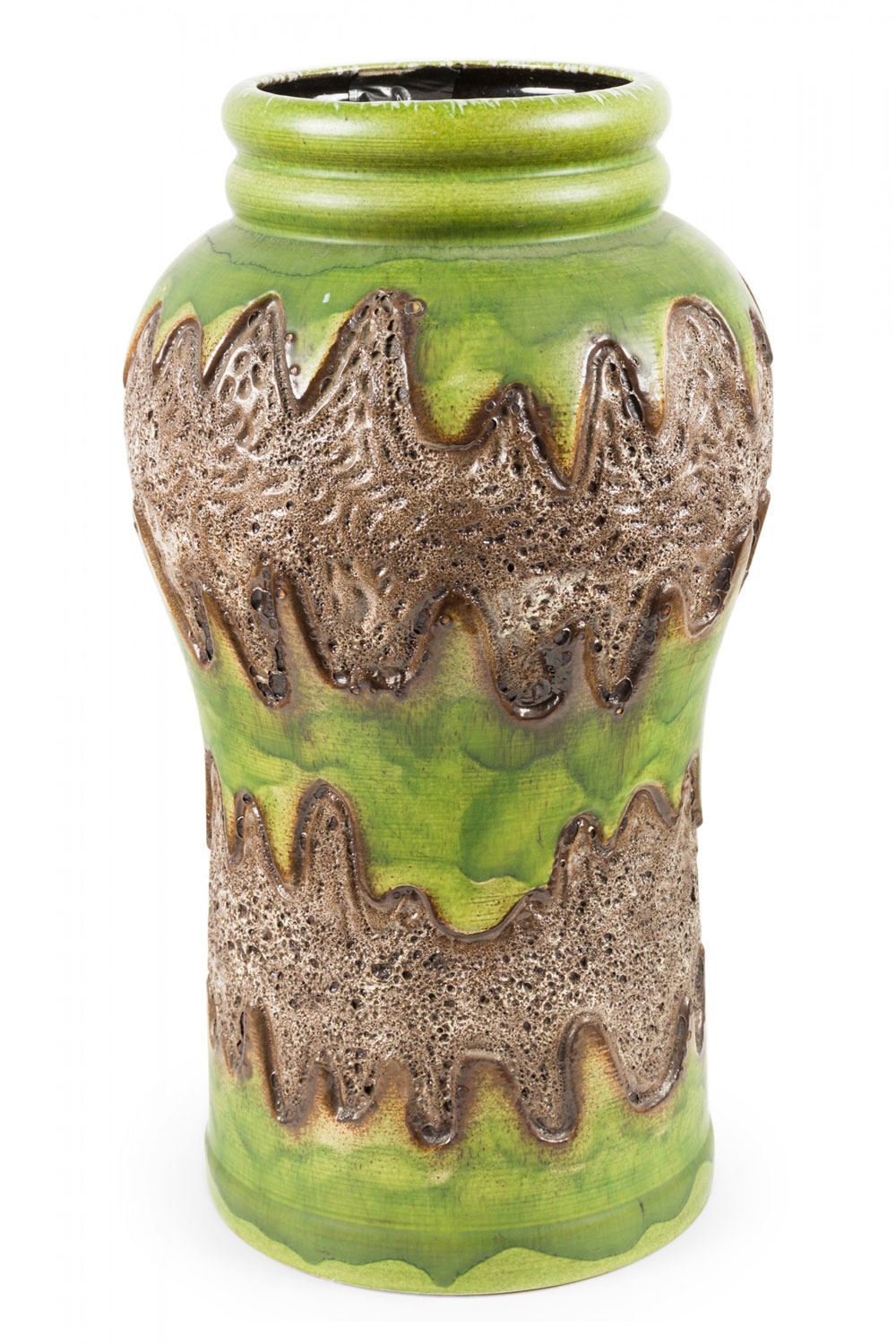 DÃƒÂ¼mler and Breiden Mid Century West German Fat Lava Green And Pitted Brown Glazed Ceramic Vase