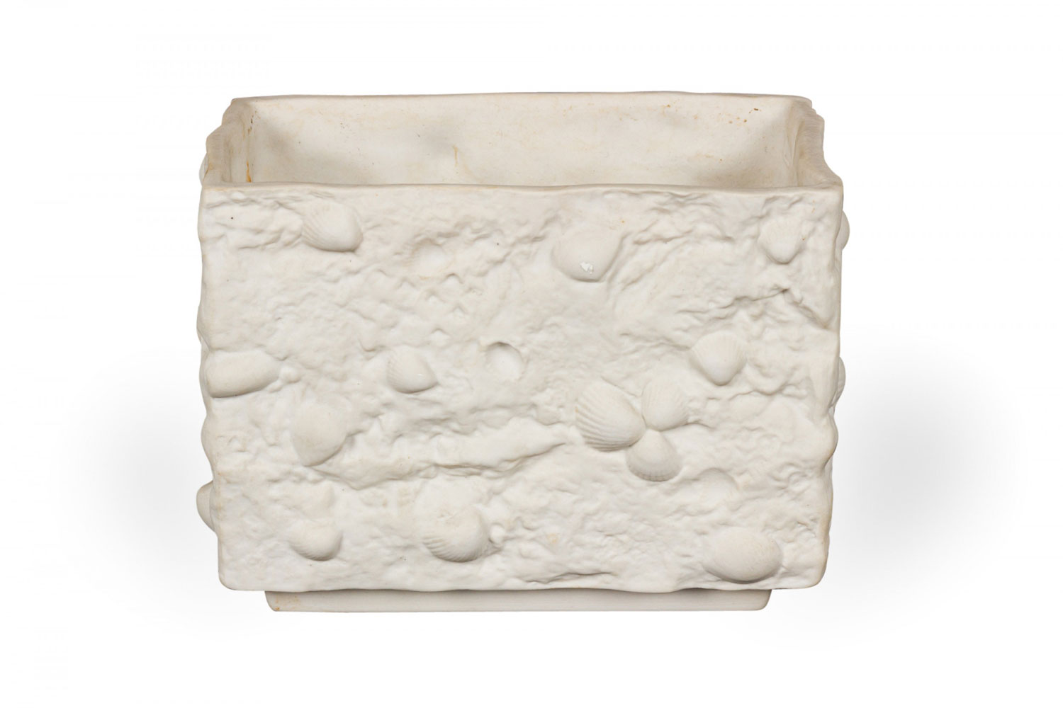 Mid Century White Porcelain with Embedded Seashells Rectangular Vase