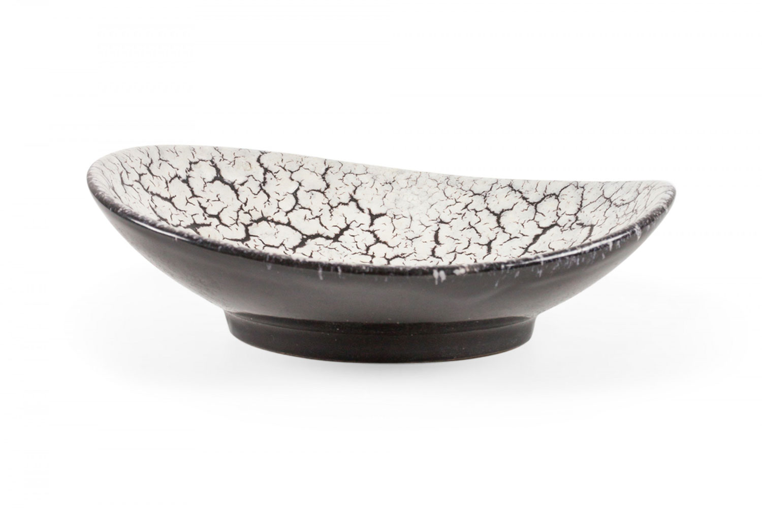 Jasba Keramik Mid Century German White Crackle and Black Glazed Oval Ceramic Dish