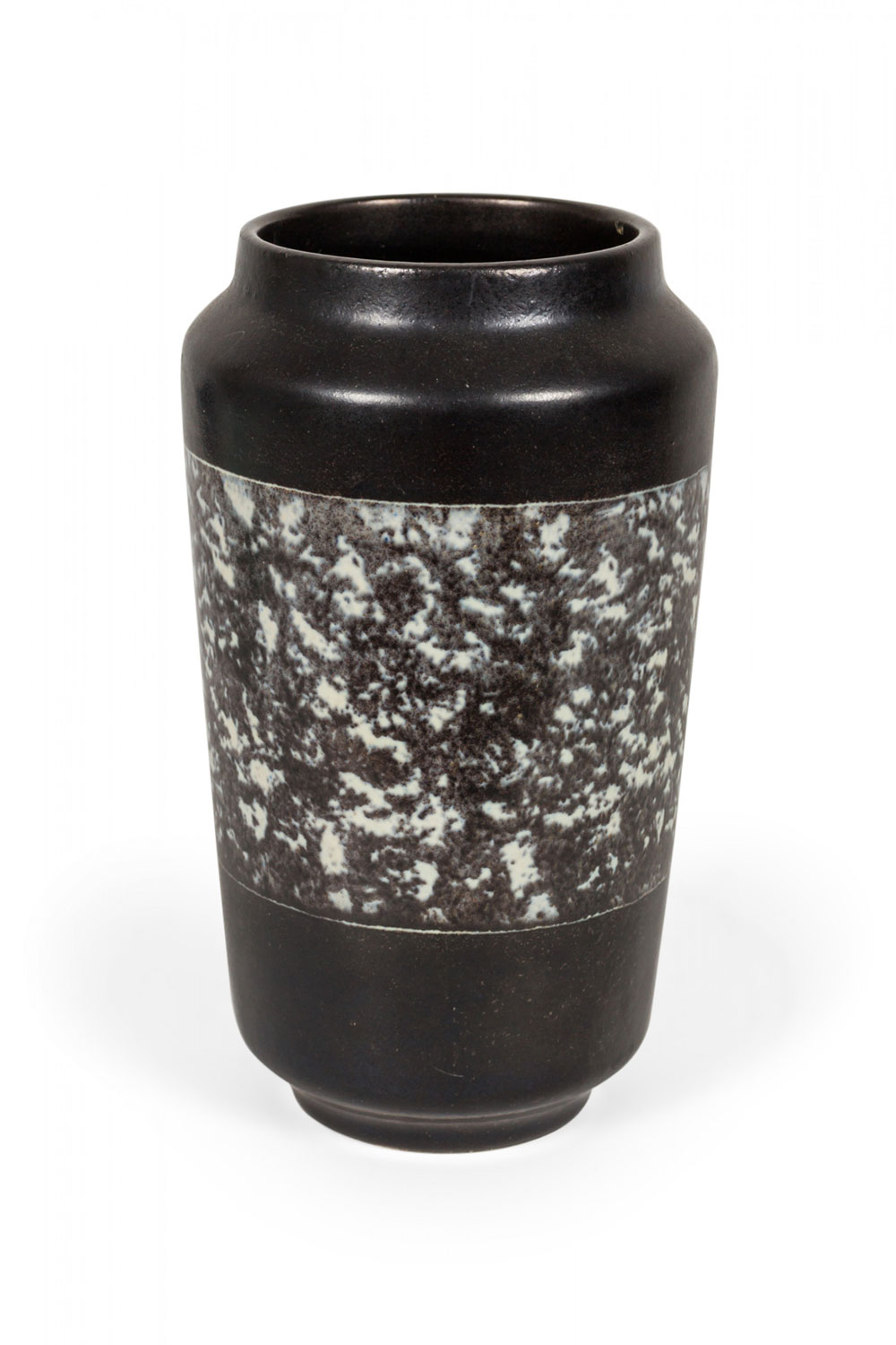 Mid Century Black and White and Gray Marbled Stripe Glazed Ceramic Vase