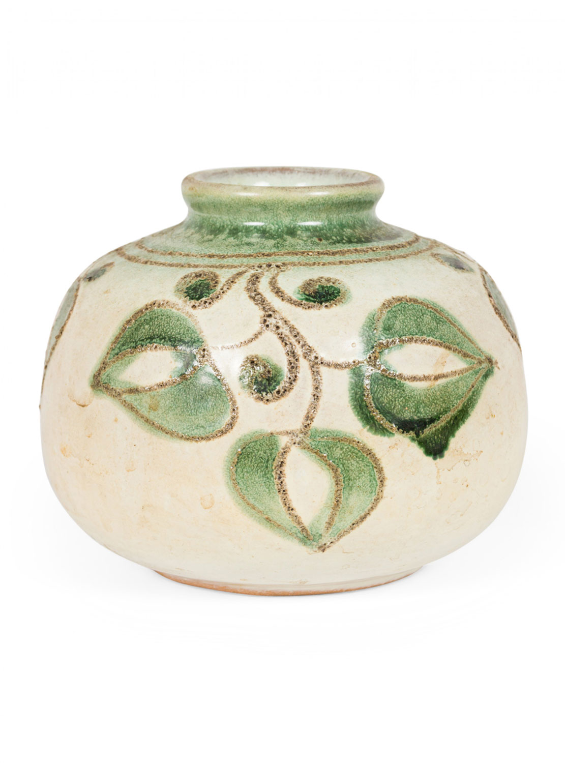 Mid Century German Green and Beige Vine Design Ceramic Vase