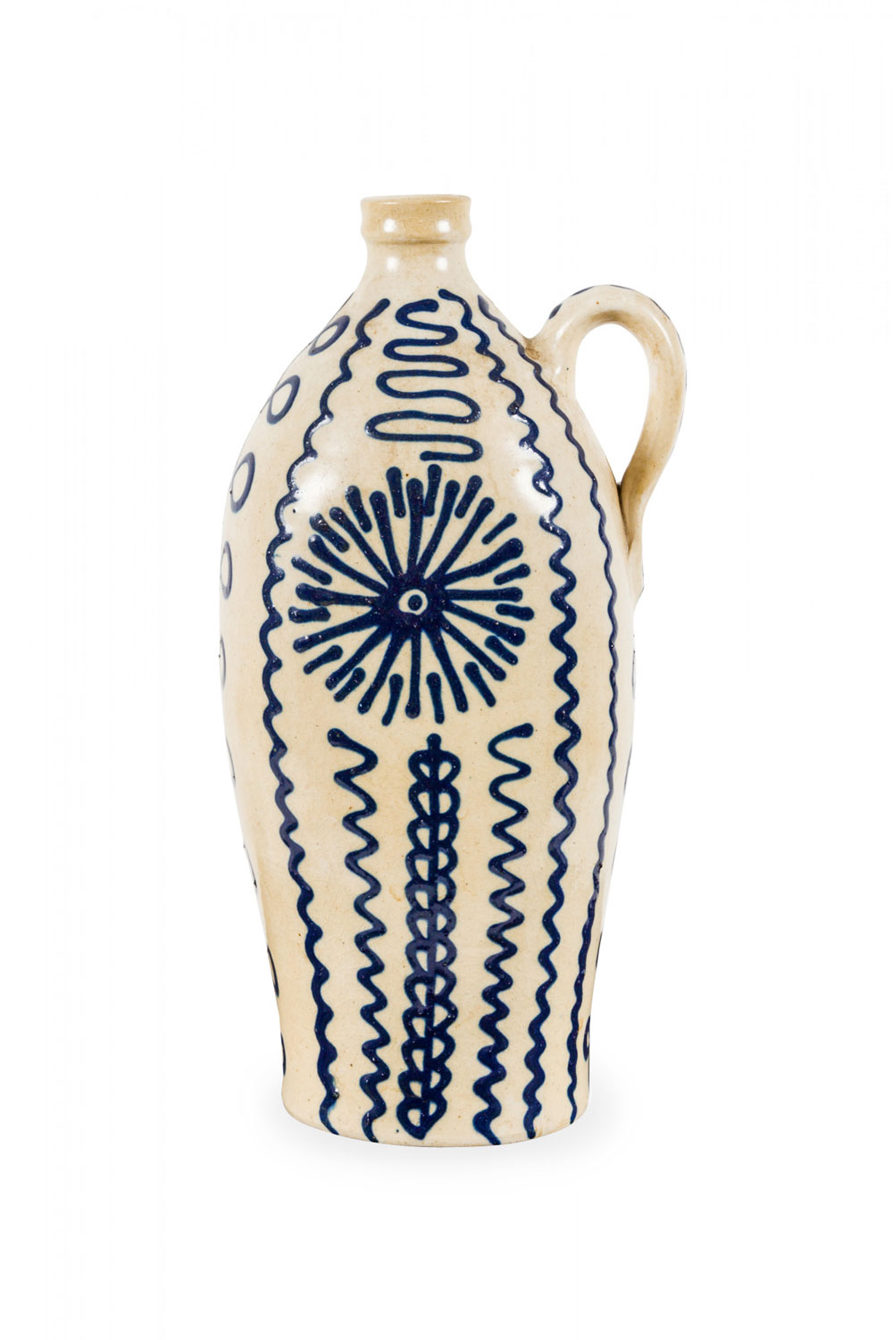 VEB BTK B East German Mid Century Beige and Blue Patterned Ceramic Jug