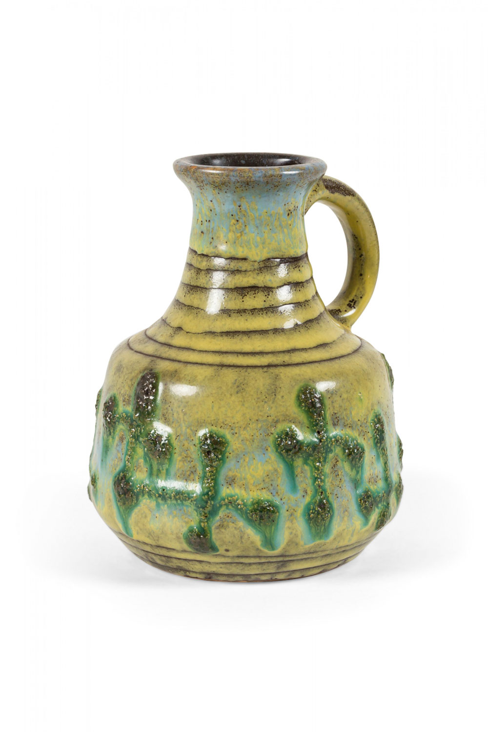Geman Mid Century Fat Lava Green and Blue Textured Ceramic Jug