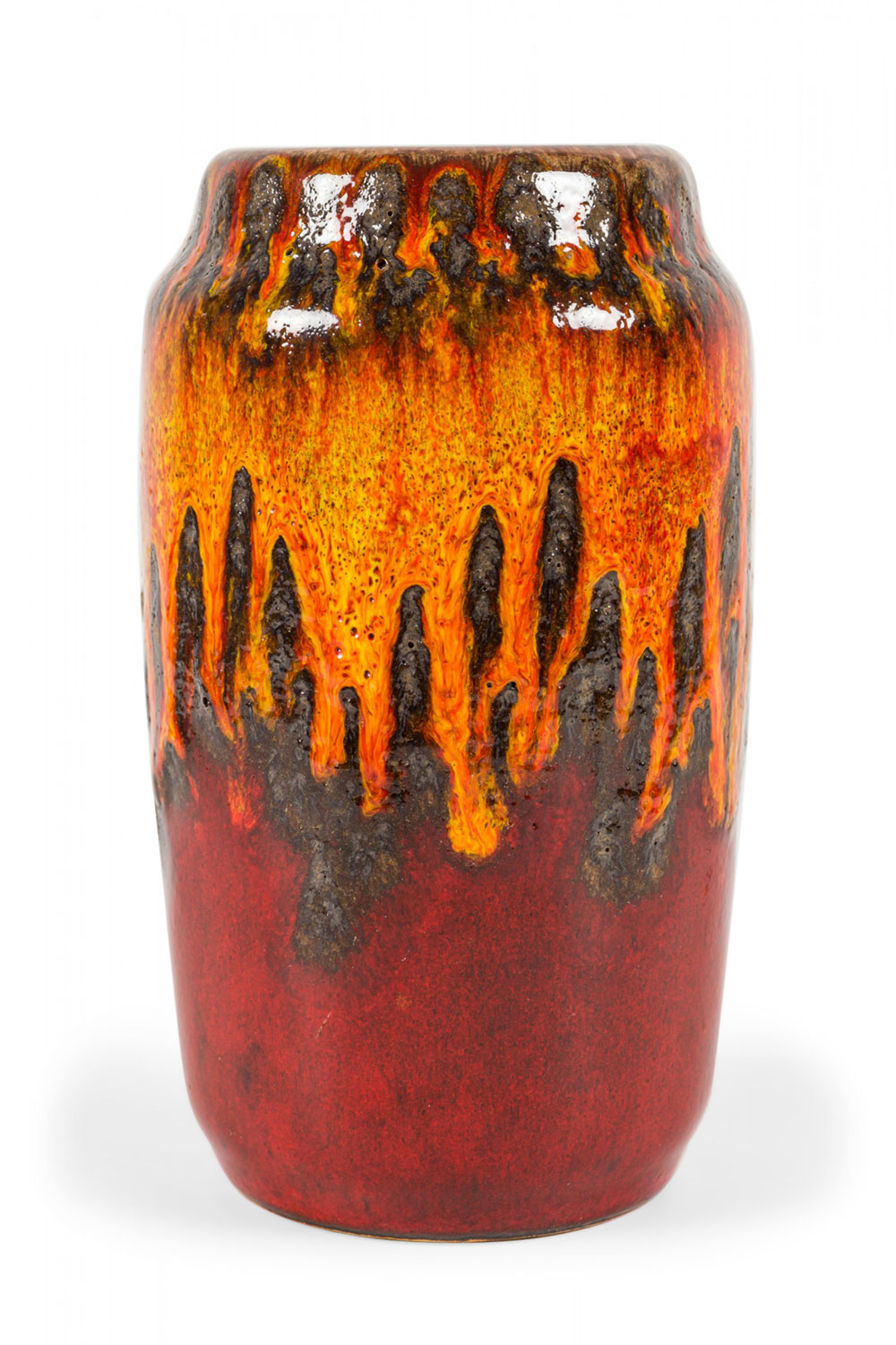 Scheurich Keramik West German Fat Lava Orange Black and Red Glazed Ceramic Vase