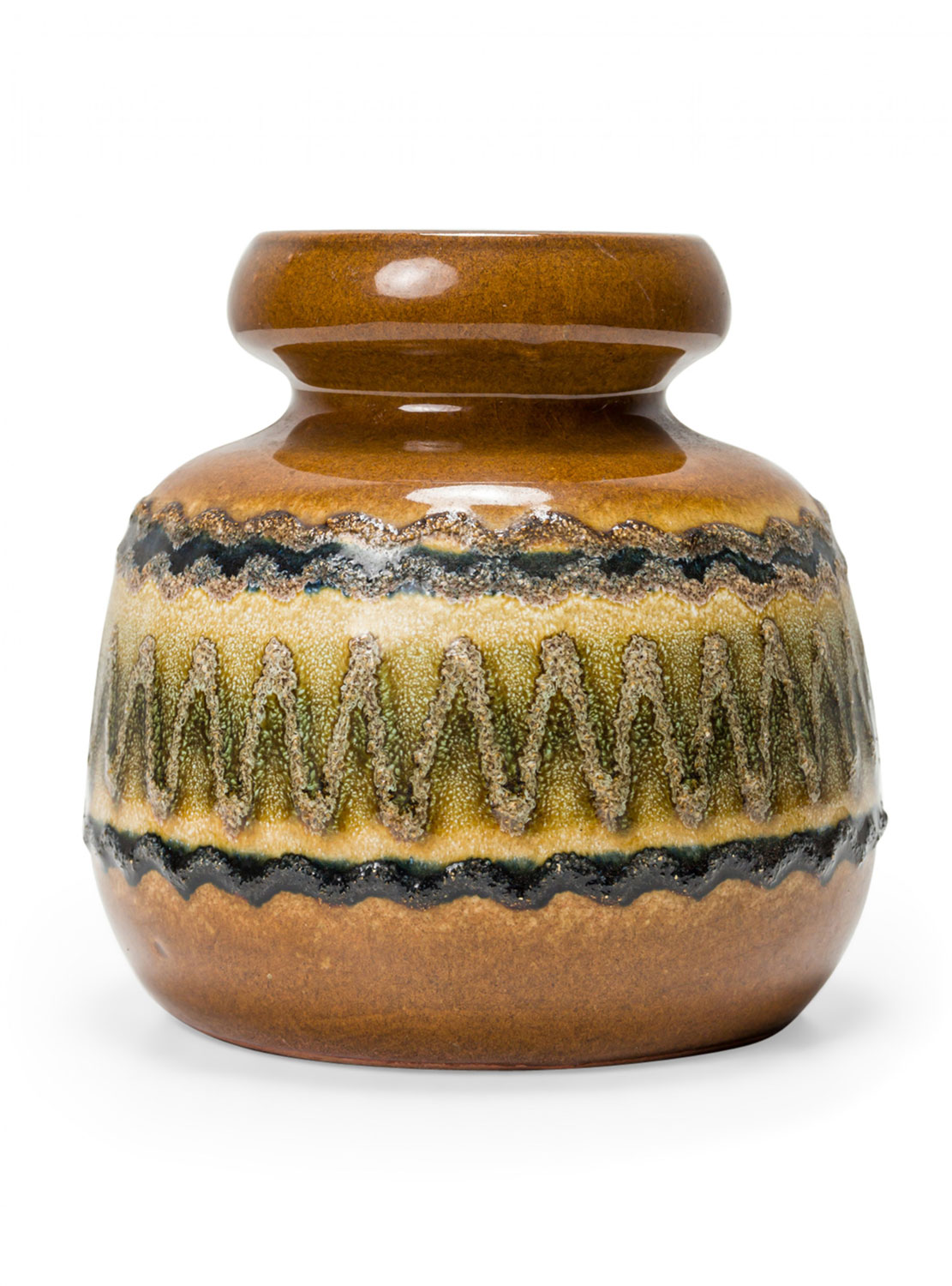 VEB Haldensleben Keramik German Mid Century Textured Geometric Banded Brown and Black Ceramic Vase