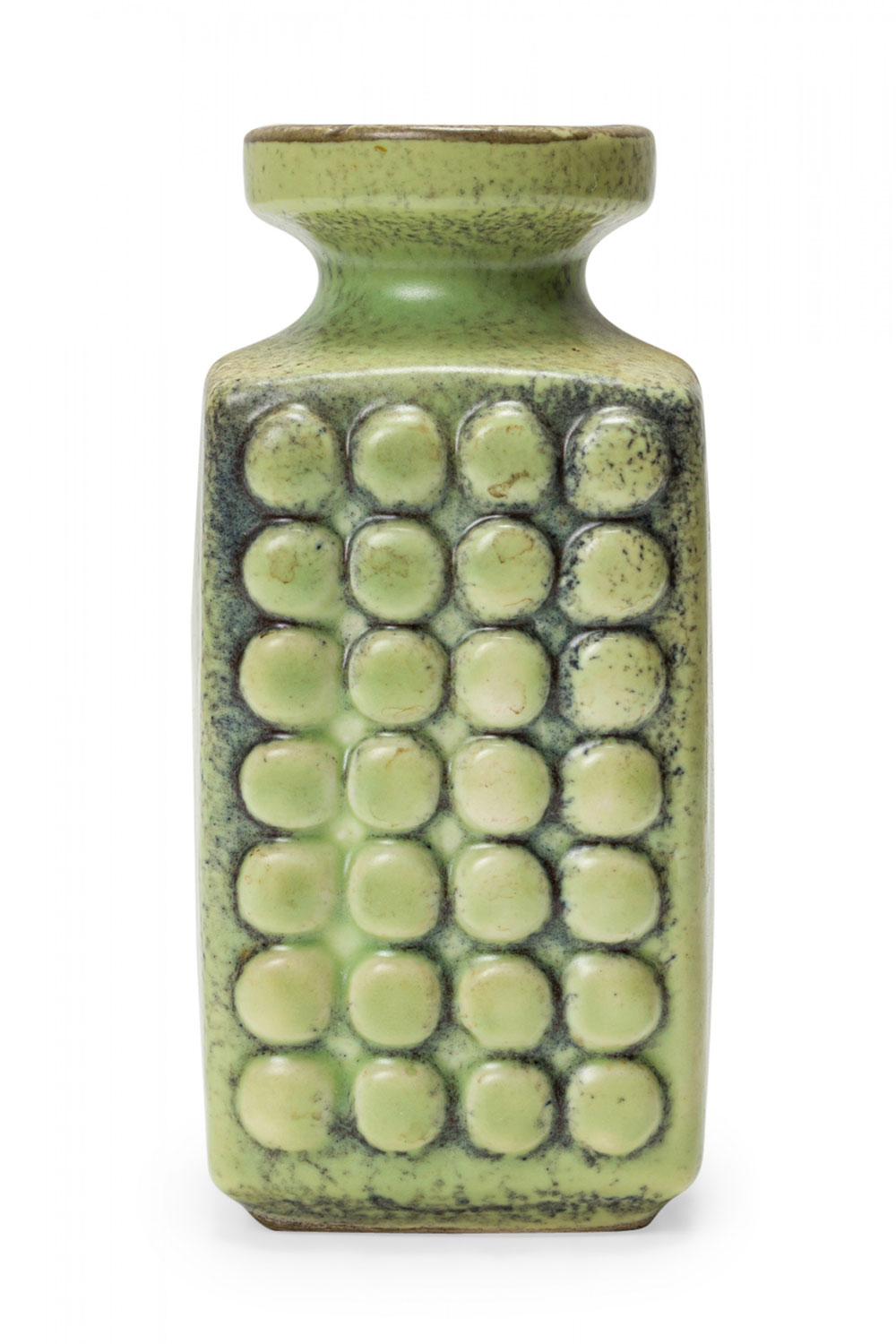 VEB Handelsleben German Mid Century Raised Circle Design Light Green Glazed Ceramic Vase