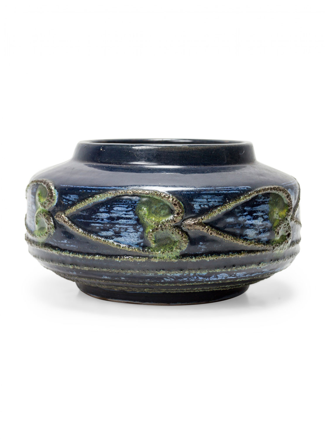 Strehla Keramik East German Mid Century Raised Heart Design Blue and Green Glazed Ceramic Pot