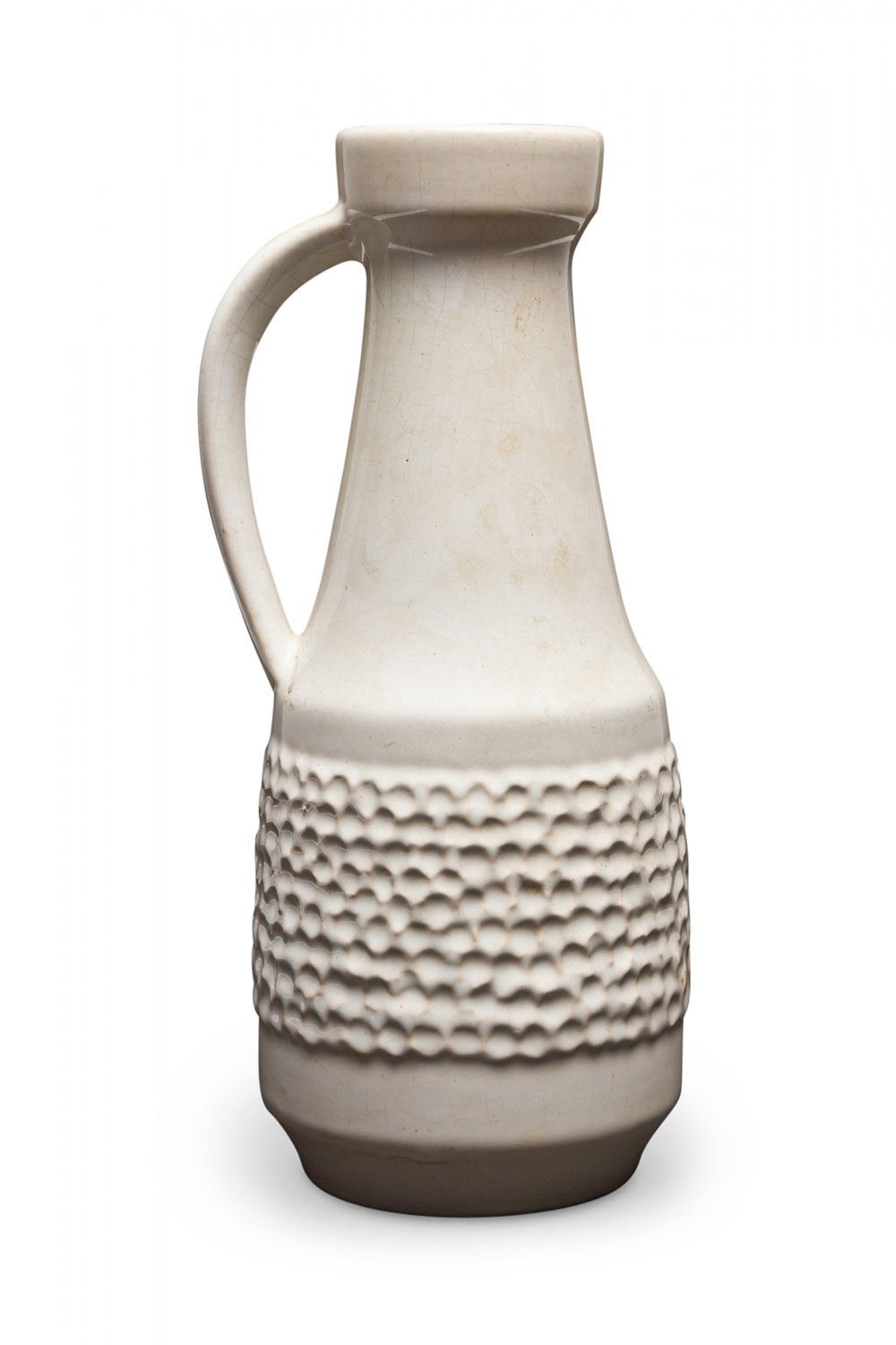 Mid Century West German White Dimpled Band Design Ceramic Handled Vase