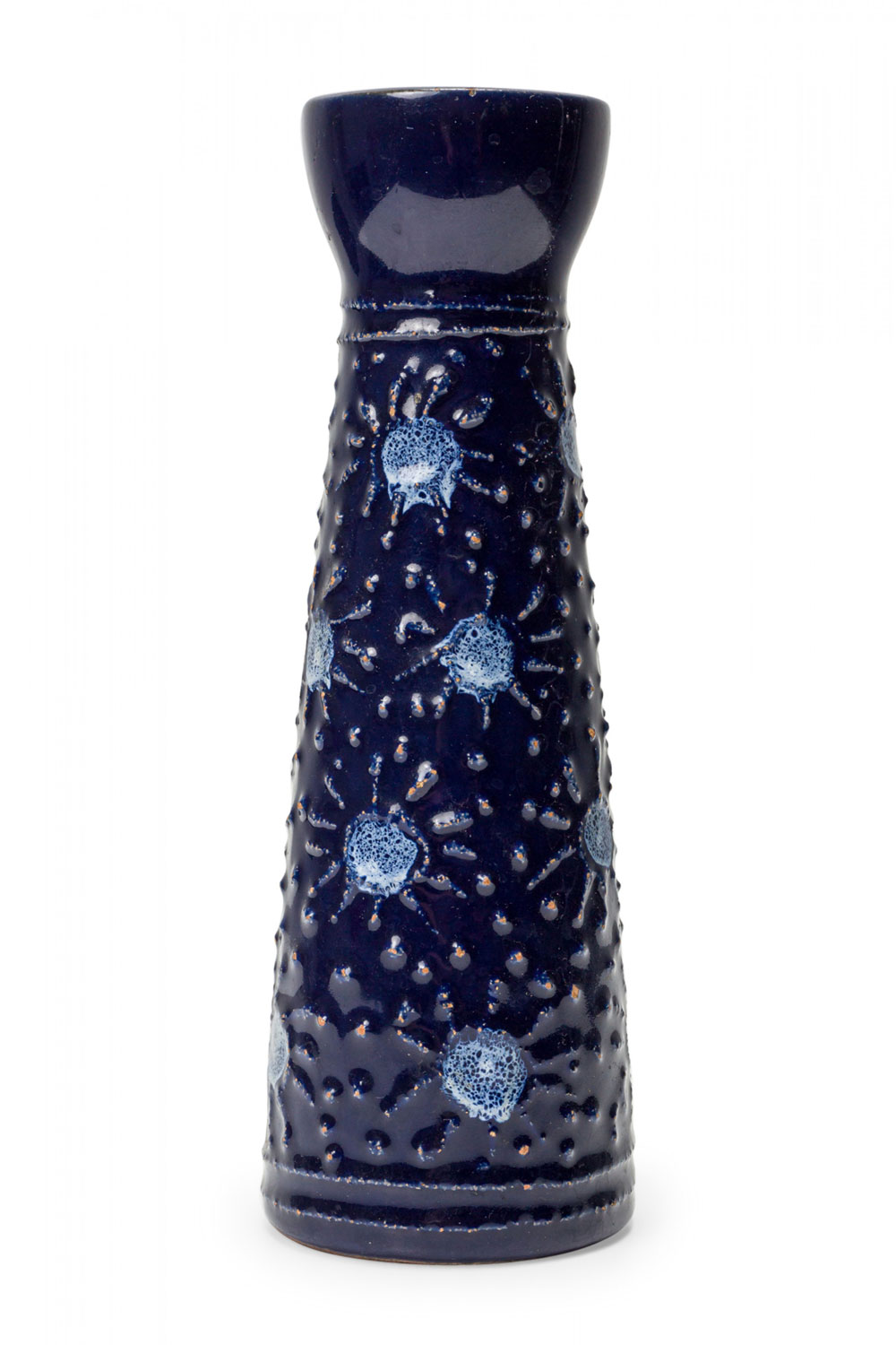 Strehla Keramik East German Raised Sunburst Pattern Blue Glazed Ceramic Vase