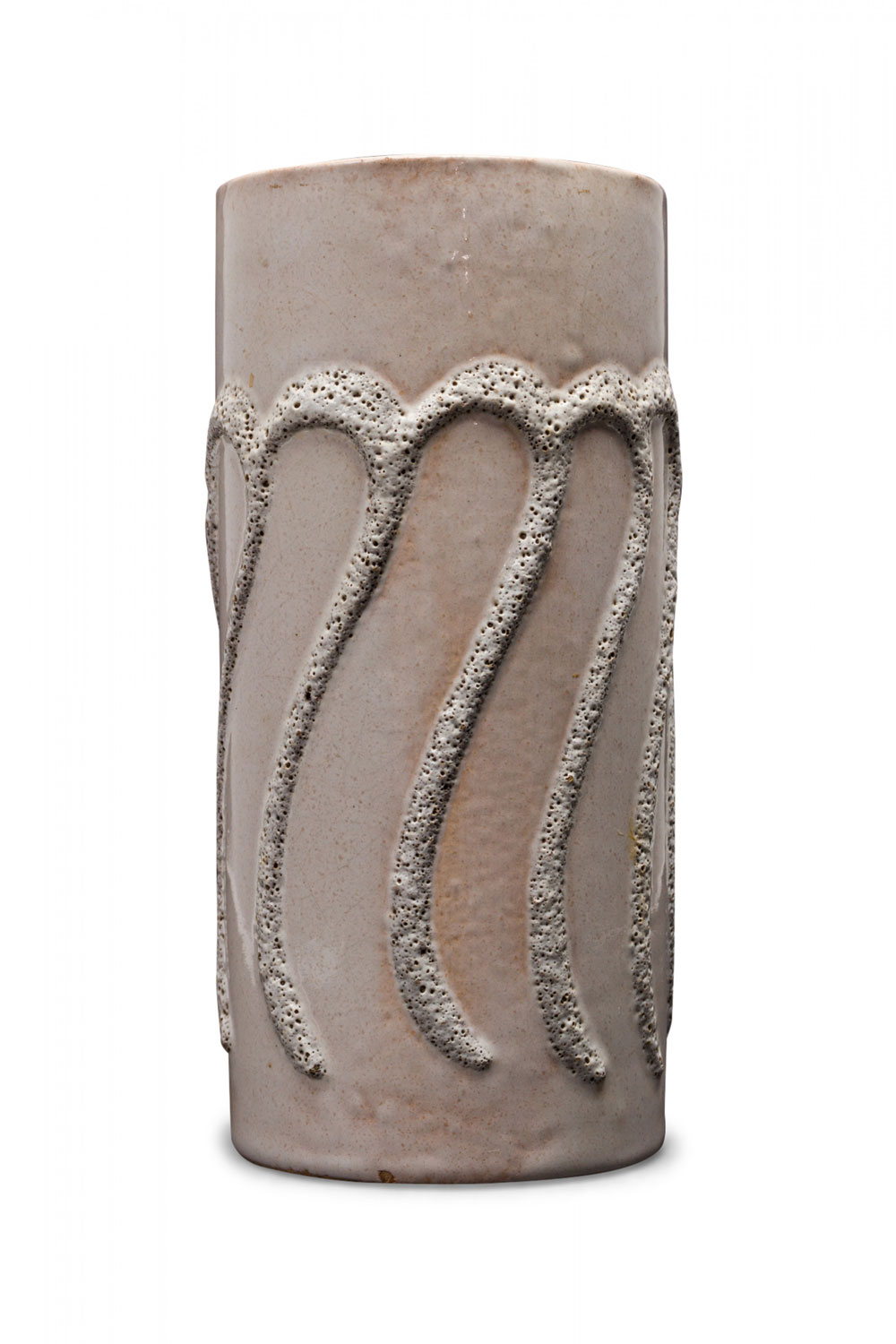 Strehla Keramik East German Mid Century Raised Pitted Wave Design Beige Glazed Ceramic Vase