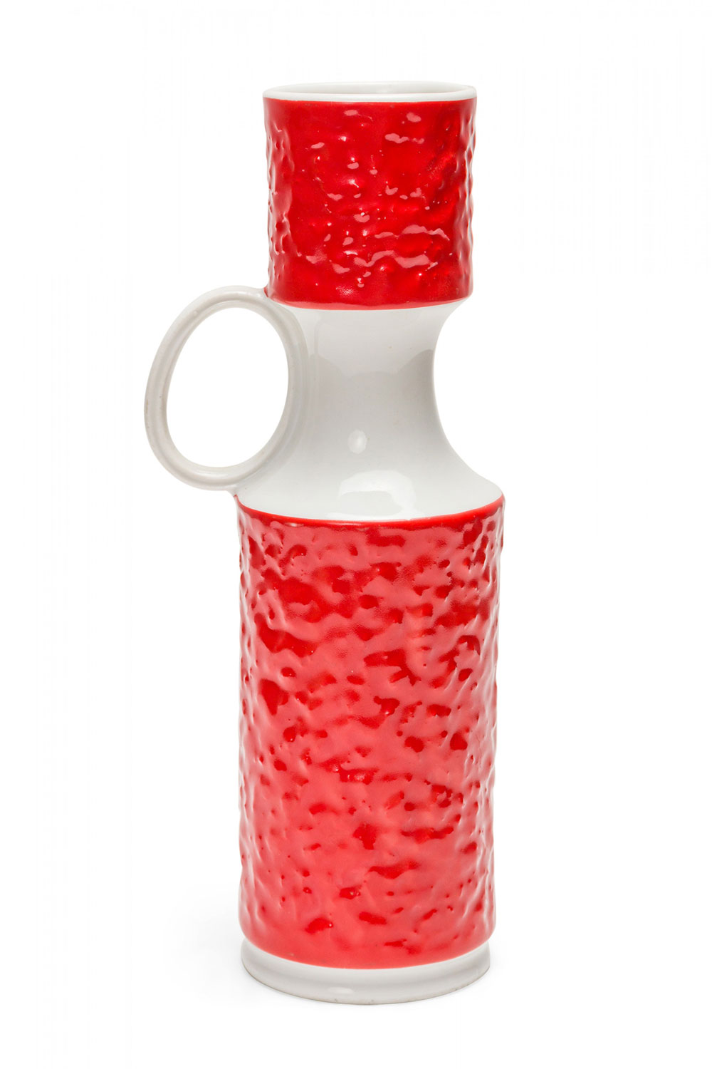 KPM West German Mid Century Red and White Textured Porcelain Vase with Handle