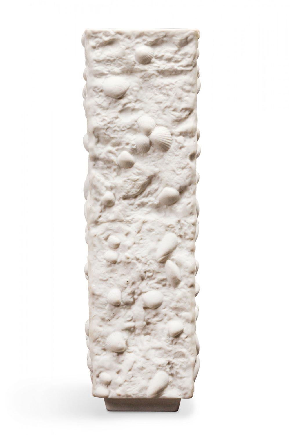 Kunstporzellan Ilmenau East German Mid Century Bisque White Seashell Textured Square Porcelain Vase 