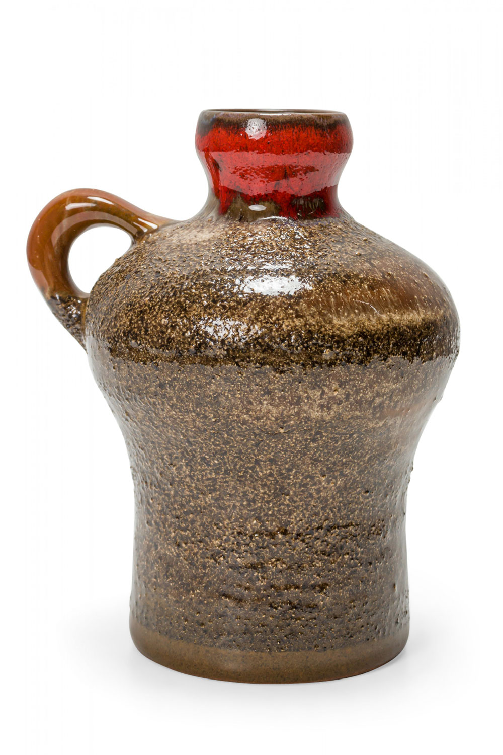 Strehla East German Mid Century Speckled Brown and Red Glazed Ceramic Jug