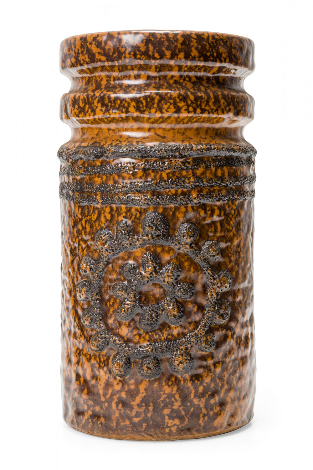 VEB Haldensleben Keramik German Mid Century Concentric Circle Design Brown Glazed Ceramic Vase