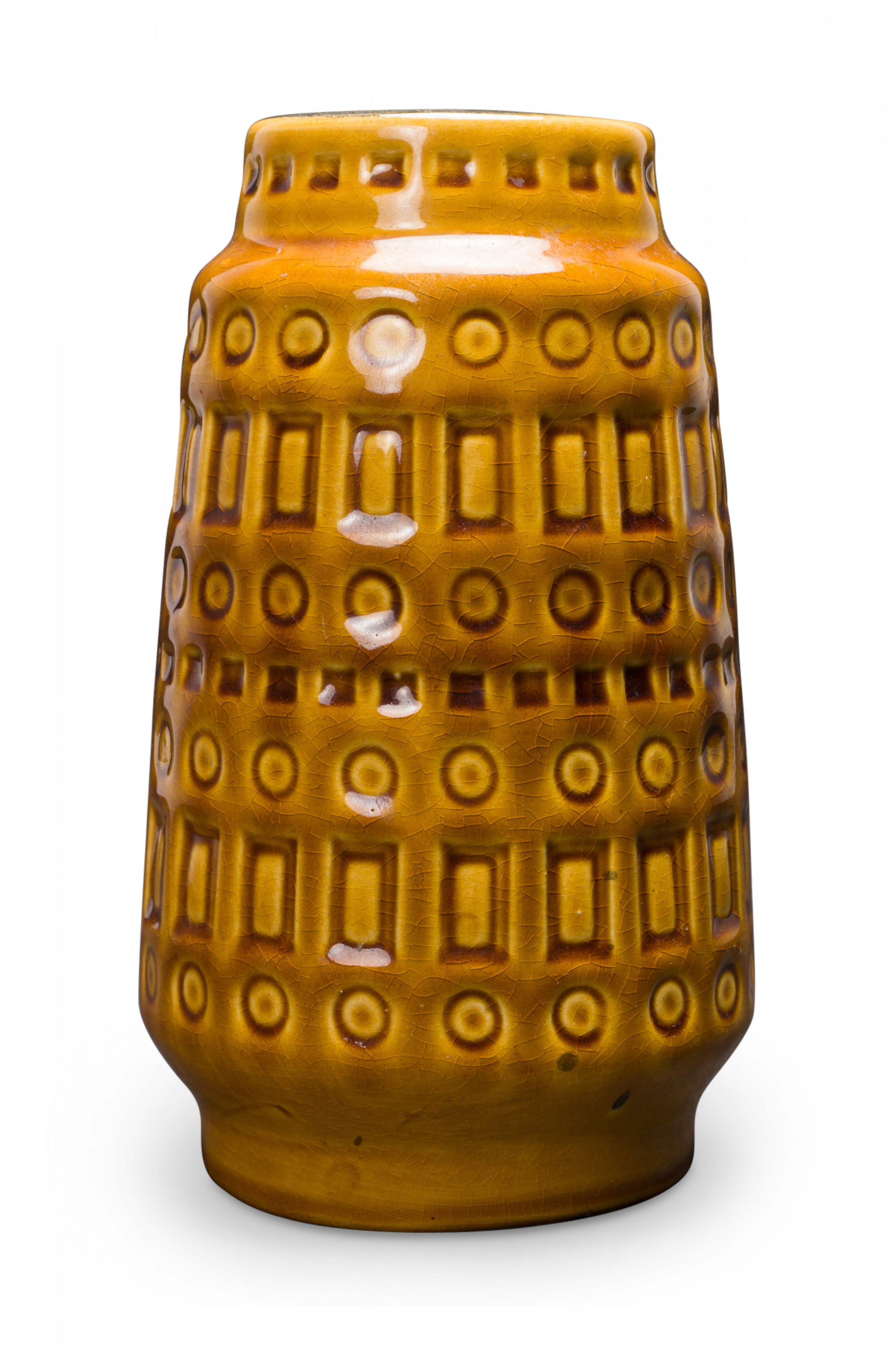 Scheurich Keramik West German 'Inka' Patterned Goldenrod Glazed Ceramic Vase