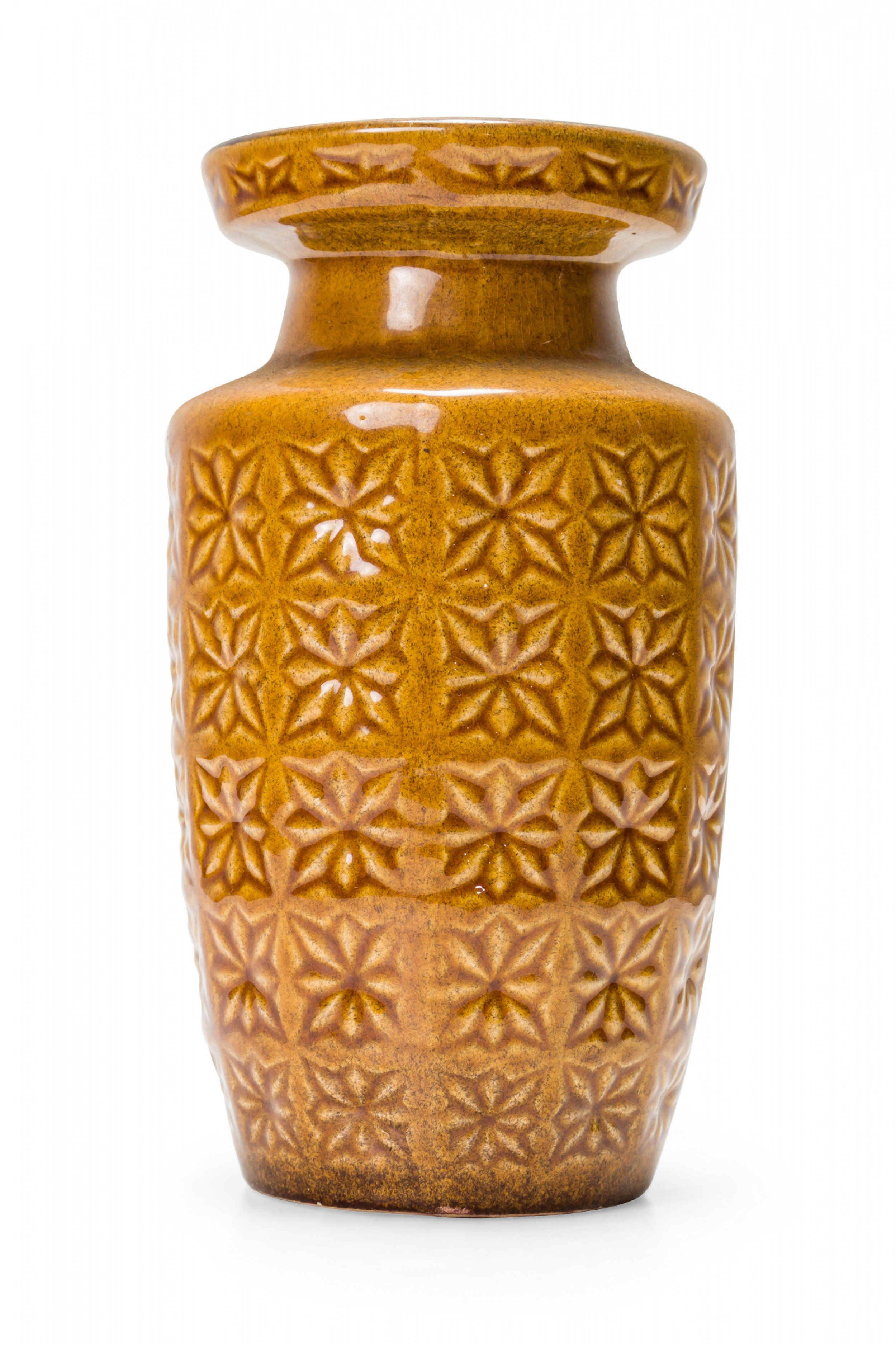 Scheurich West German Mid Century Incised Floral 'Prisma' Design Brown Glazed Vase