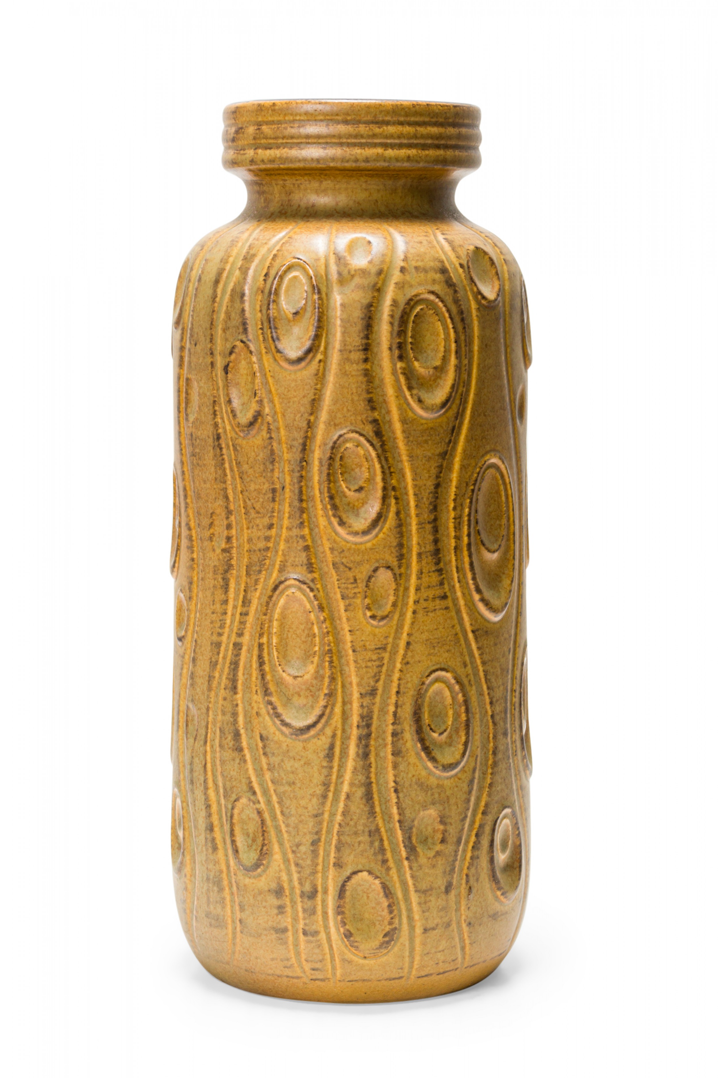 Scheurich West German Mid Century Incised 'Koralle' Patterned Gold Glazed Ceramic Vase