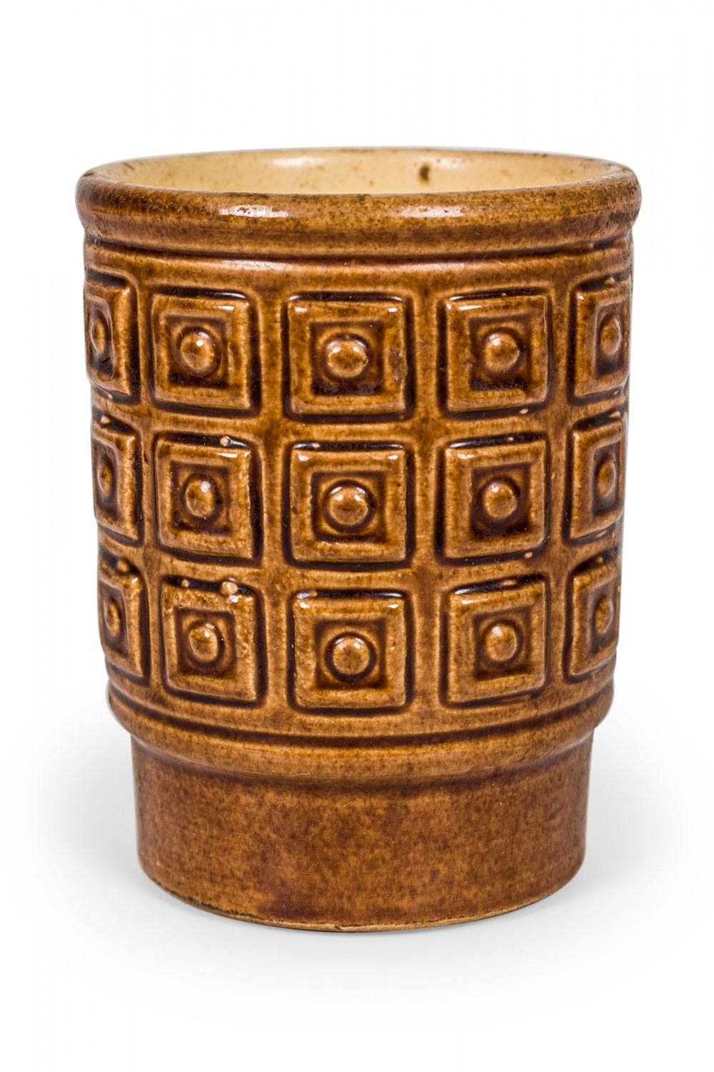 VEB GrÃƒÂ¤fenroda Keramik German Mid Century Incised Square Design Brown Glazed Ceramic Vase