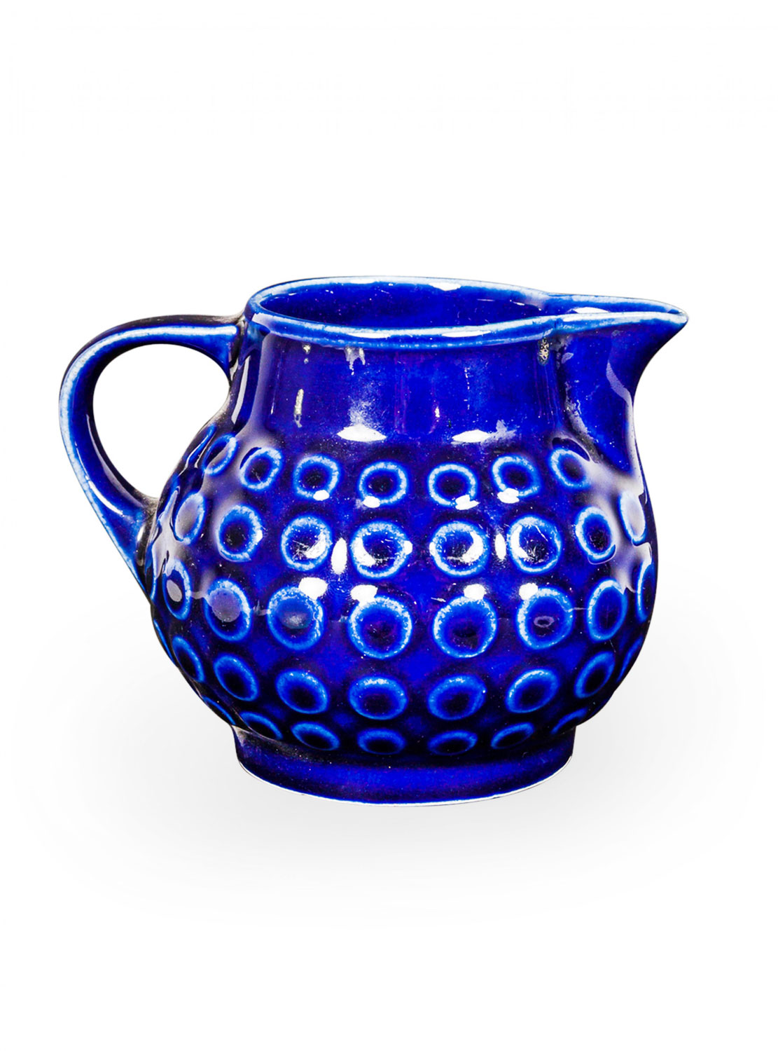 VEB West German Mid Century Rusalka Dot Pattern Blue Ceramic Pitcher