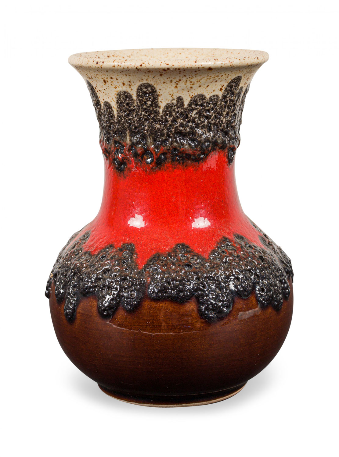 Bay Keramik West German Mid Century Fat Lava Red Black and Brown Glazed Ceramic Vase