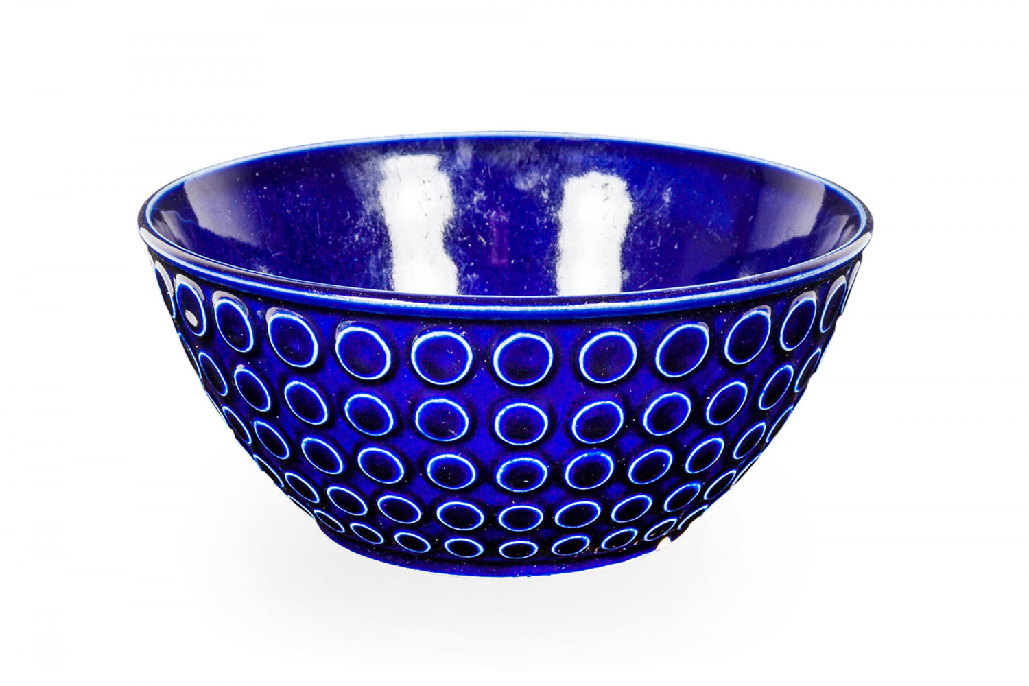 VEB West German Mid Century Rusalka Dot Pattern Blue Ceramic Bowl