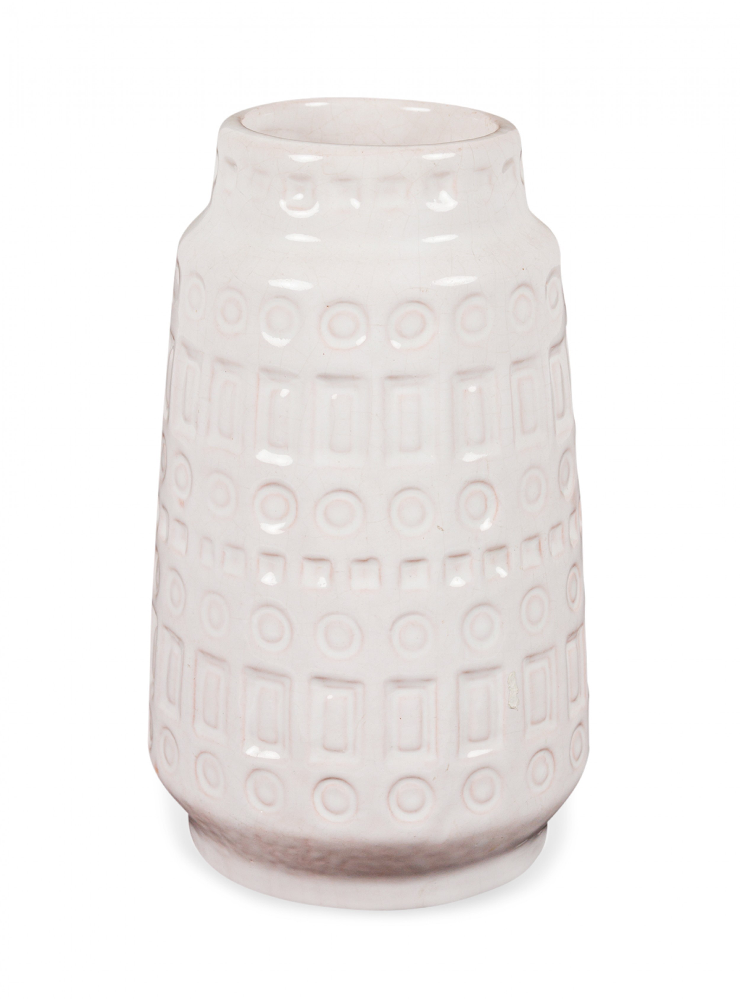 Scheurich Keramik West German Banded Square and Circle 'Inka' Pattern White Ceramic Vase