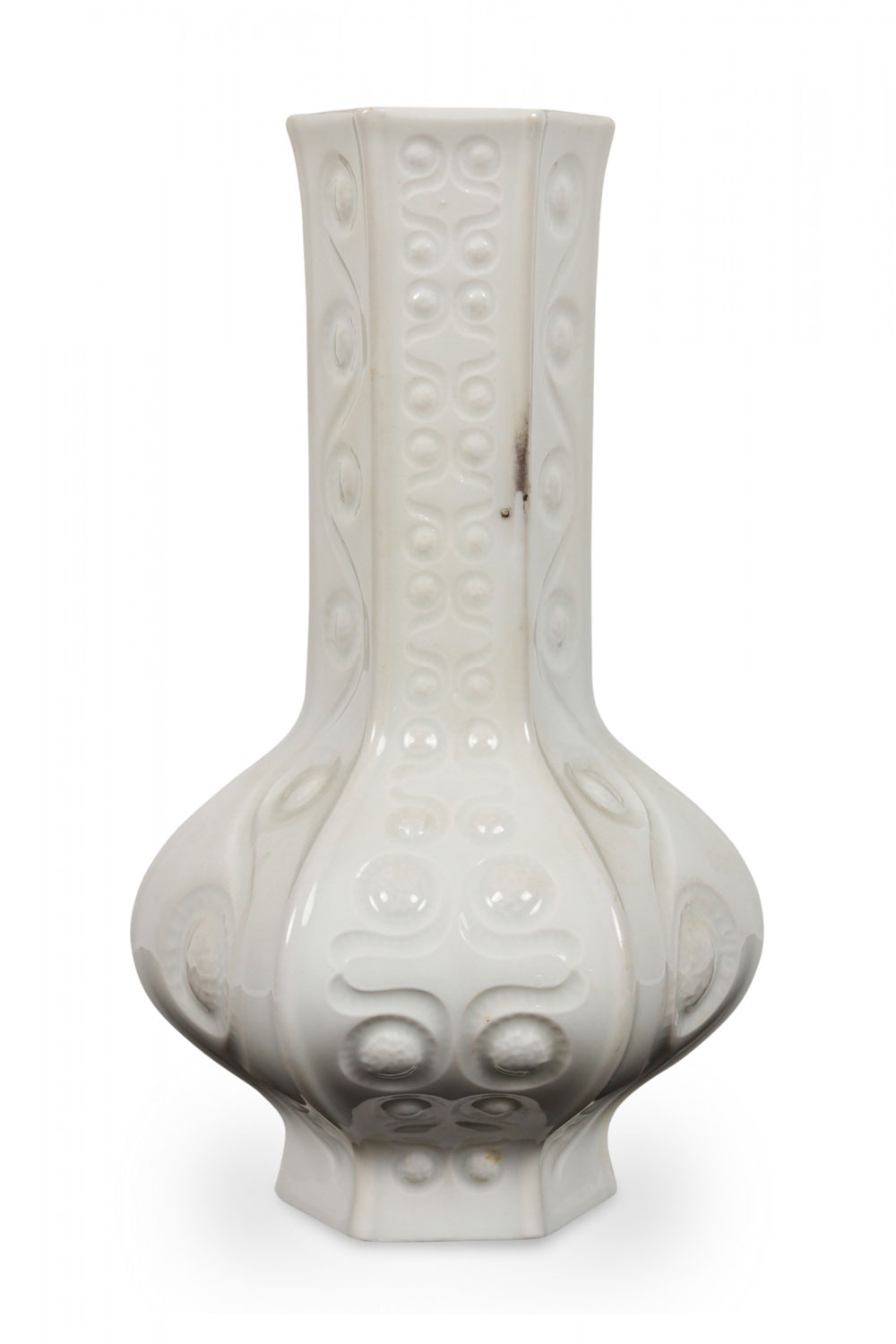Schumann Arzberg Bavarian German Mid Century White Porcelain with Incised Spiral Pattern Vase
