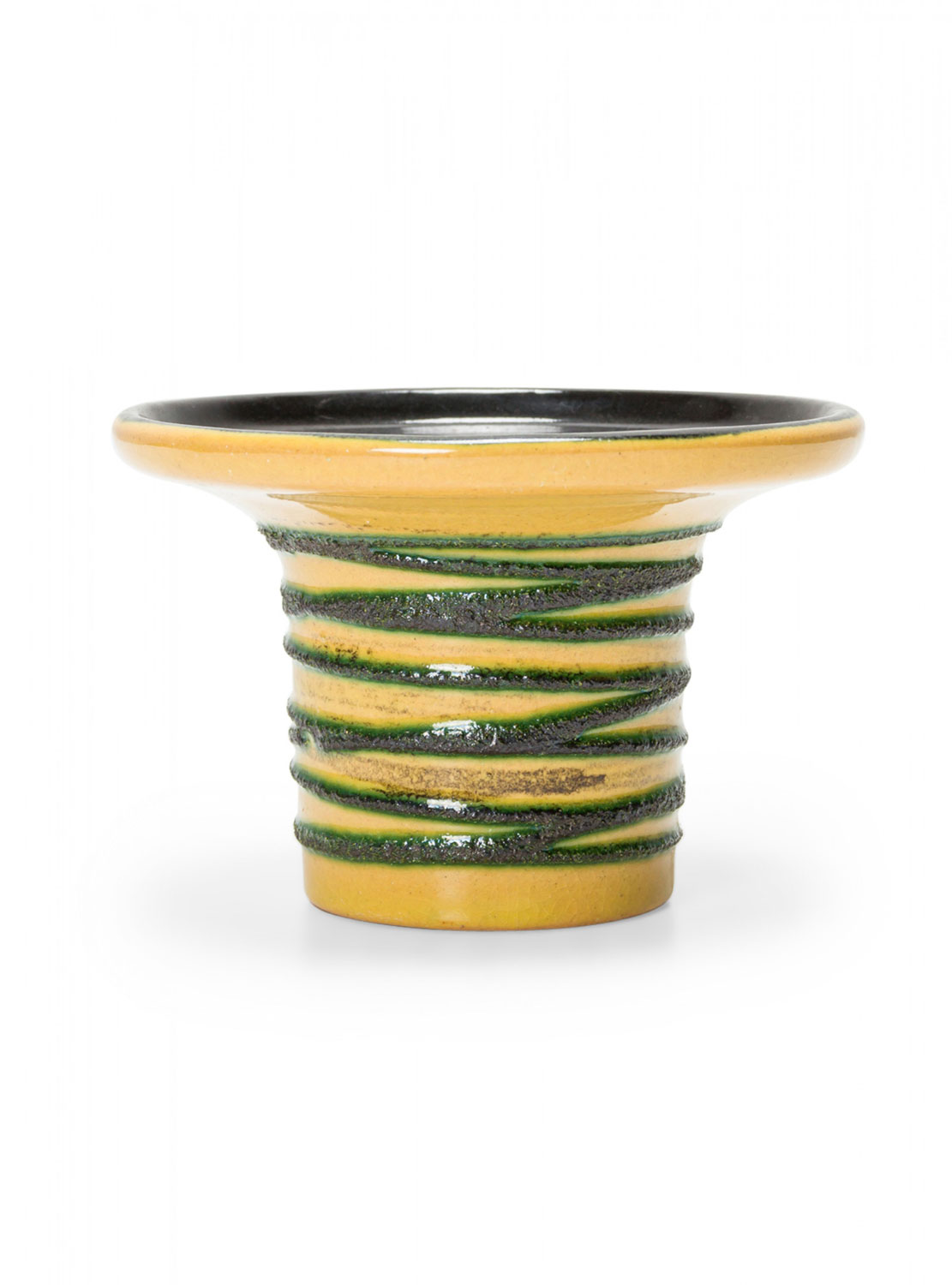Strehla Keramik East German Mid Century Wide Mouthed Yellow, Green, and Black Glazed Ceramic Vase
