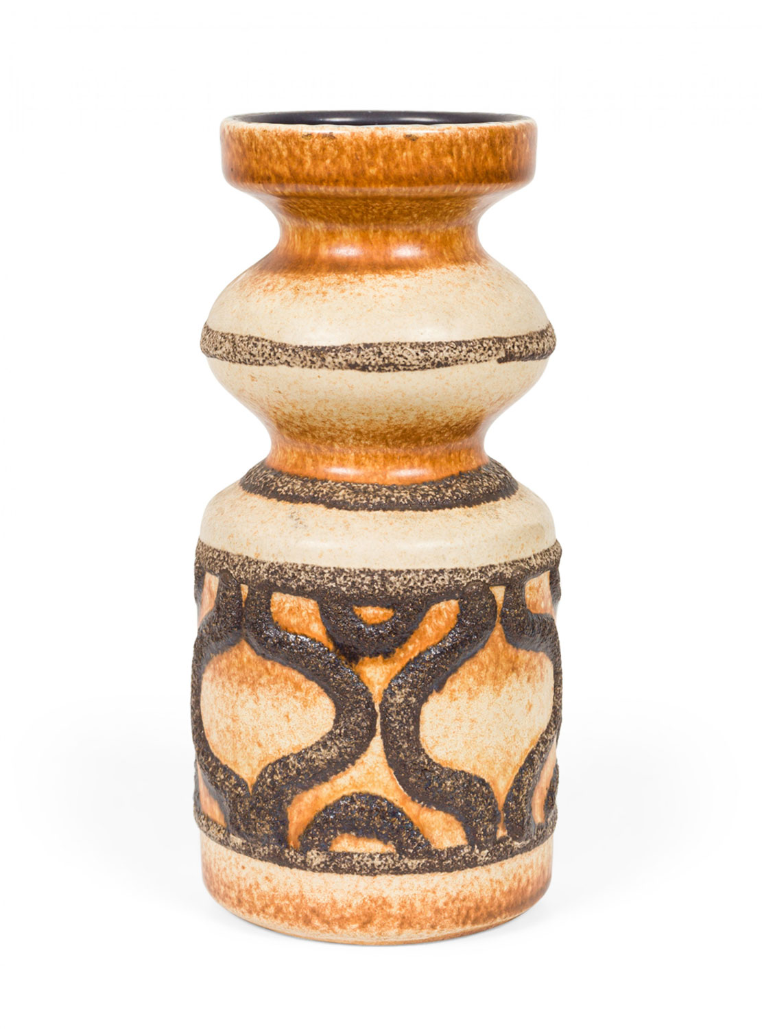 VEB Haldensleben Keramik East German Mid Century Lobed Earthtone Glazed Ceramic Vase