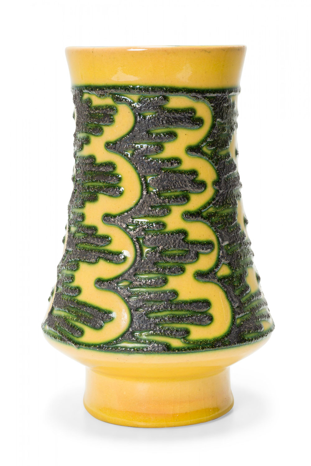 Strehla Keramik East German Mid Century Tapered Cylindrical Green and Gold Glazed Ceramic Vase
