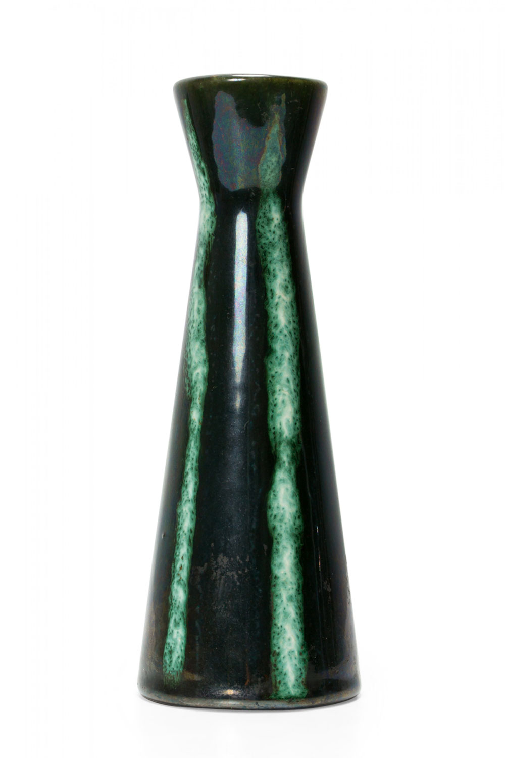 ÃƒÂœebelacker Keramik German Mid Century Tapered Green Marbled Stripe Glazed Ceramic Vase