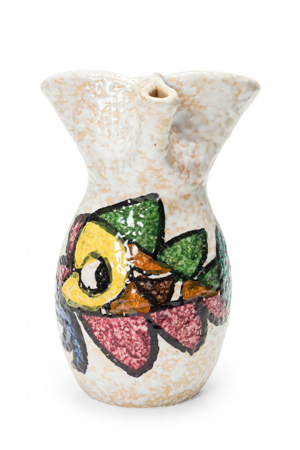 German Mid Century Organic Folded Opening Painted Design Beige Glazed Ceramic Pitcher