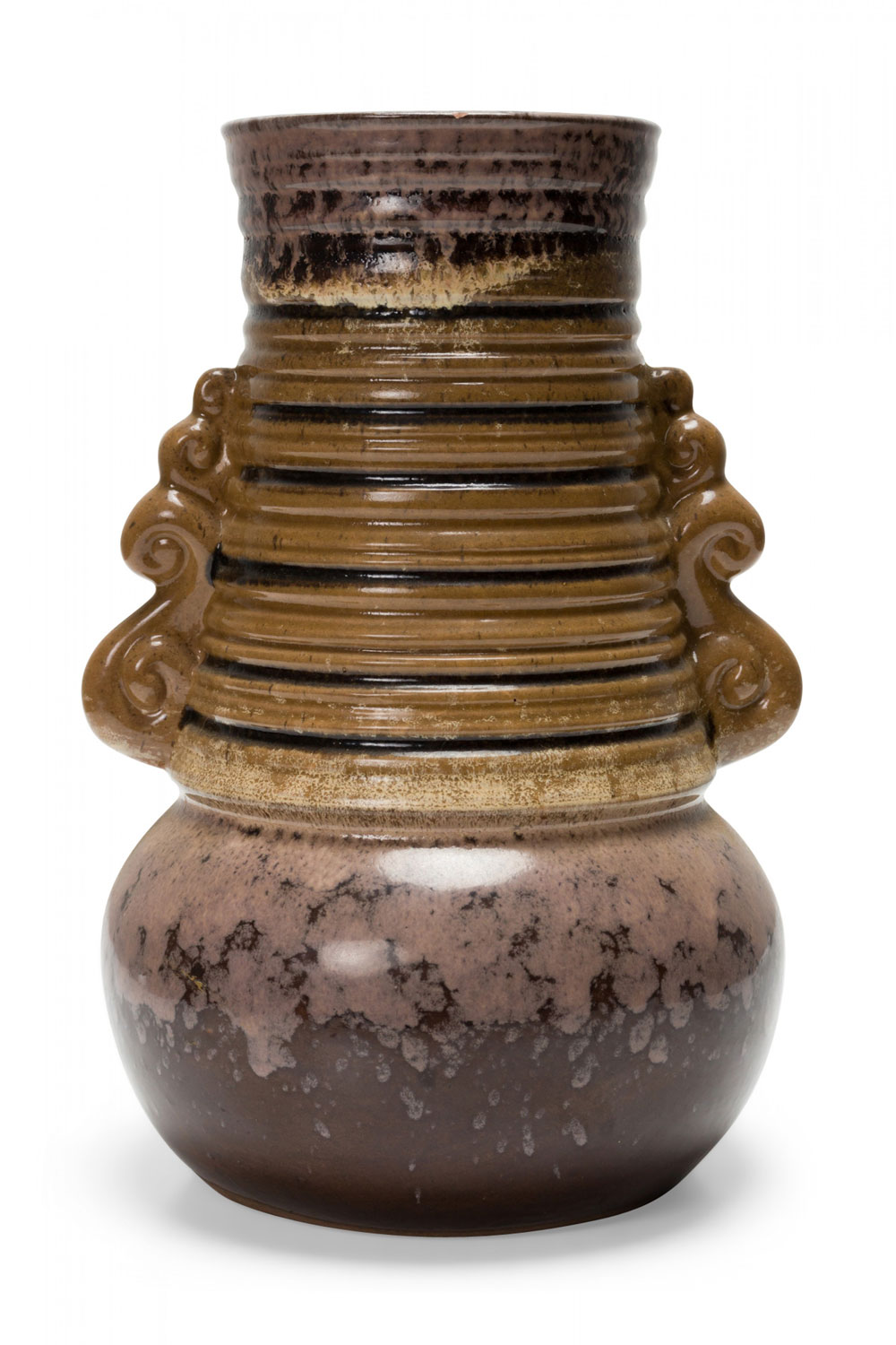 Strehla Keramik East German Mid Century Ribbed Multi Tonal Brown Glazed Ceramic Vase