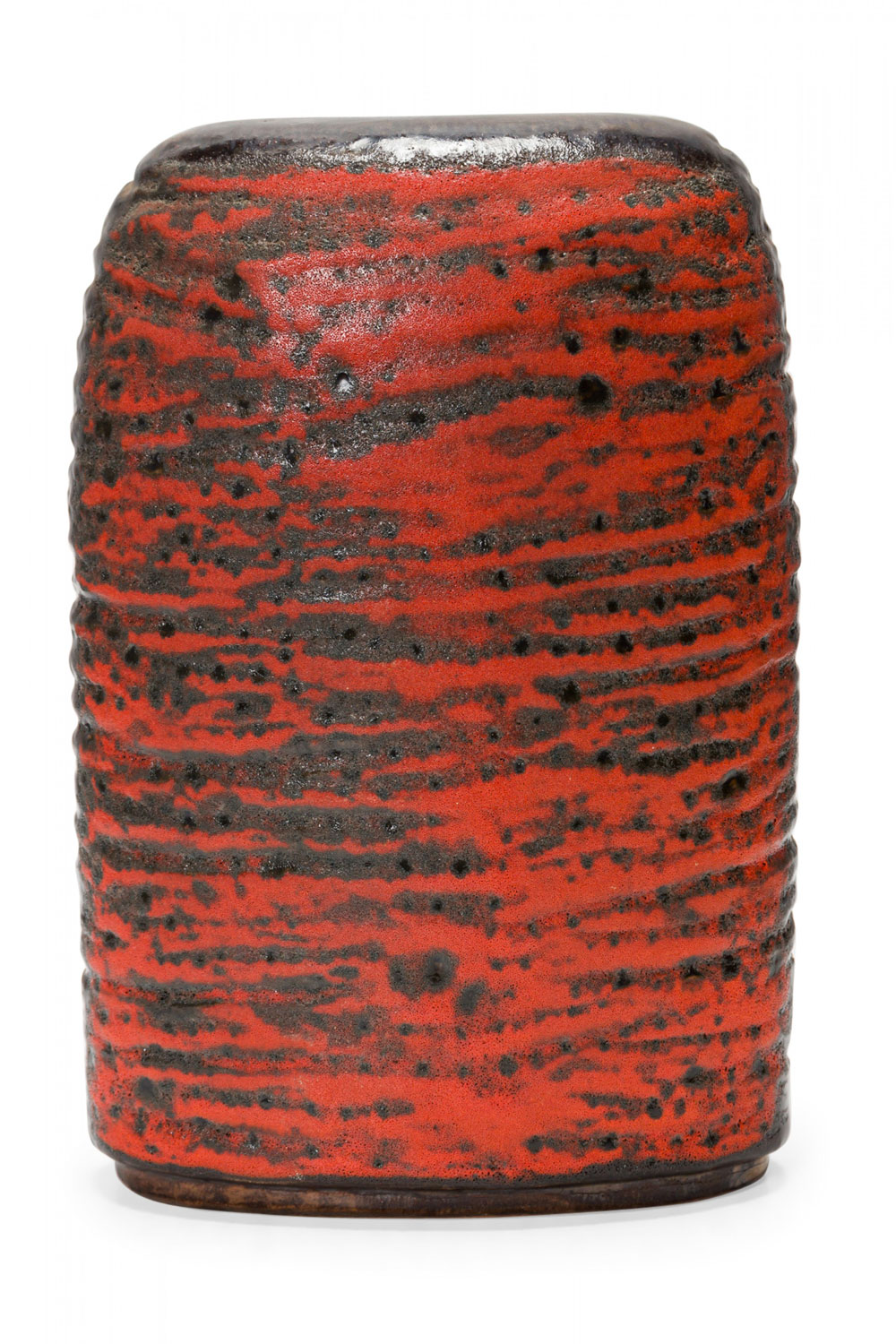 Carstens of TÃ¶nnieshof West German Two Lobed Form Orange and Black Fat Lava Glazed Ceramic Vase