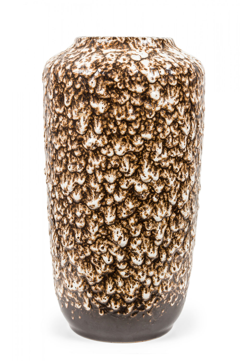 West German Mid Century Brown and Beige Bubbled Fat Lava Glazed Ceramic Vase