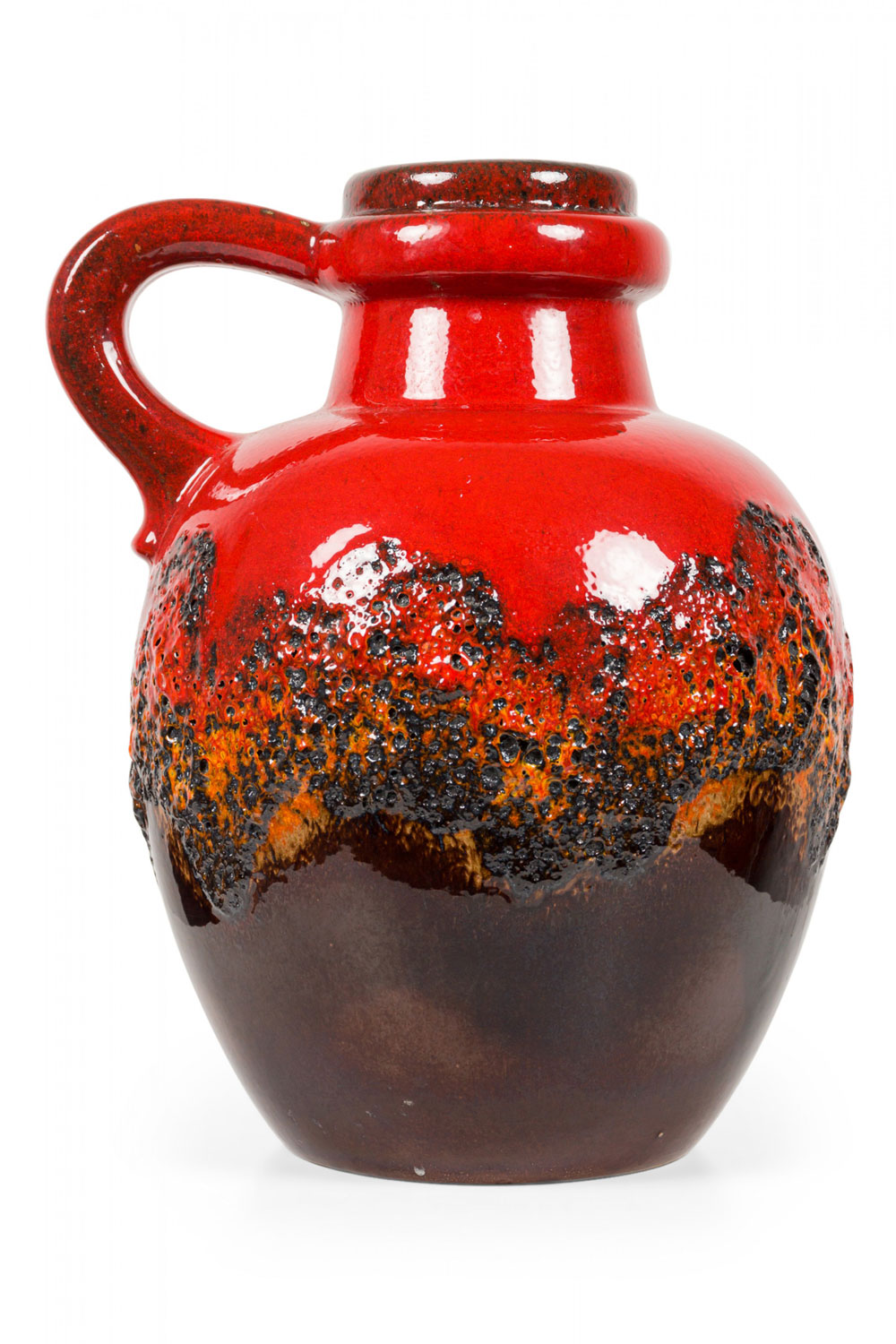 Scheurich West German Mid Century Red and Black Pitted Flat Lava Glazed Ceramic Vase