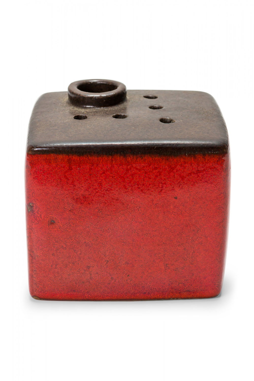 DÃ¼mler & Breiden West German Mid Century Square Red and Brown Glazed Multi Opening Ceramic Vase