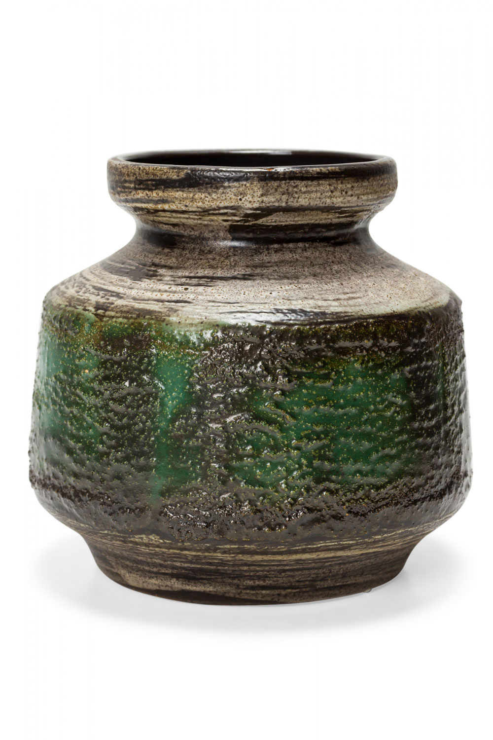German Mid Century Textured Brown, Green, and Gray Glazed Ceramic Vase