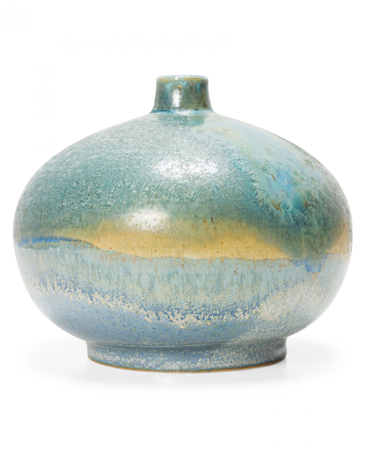 German Mid Century Round Multi Tonal Blue and Gold Glazed Ceramic Vase