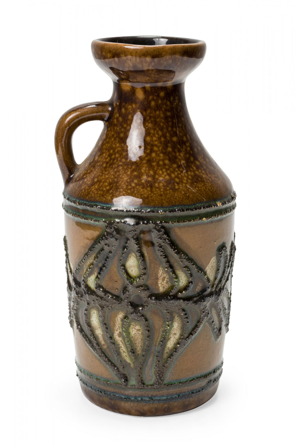 German Mid Century Raised Black Design Brown Glazed Ceramic Jug