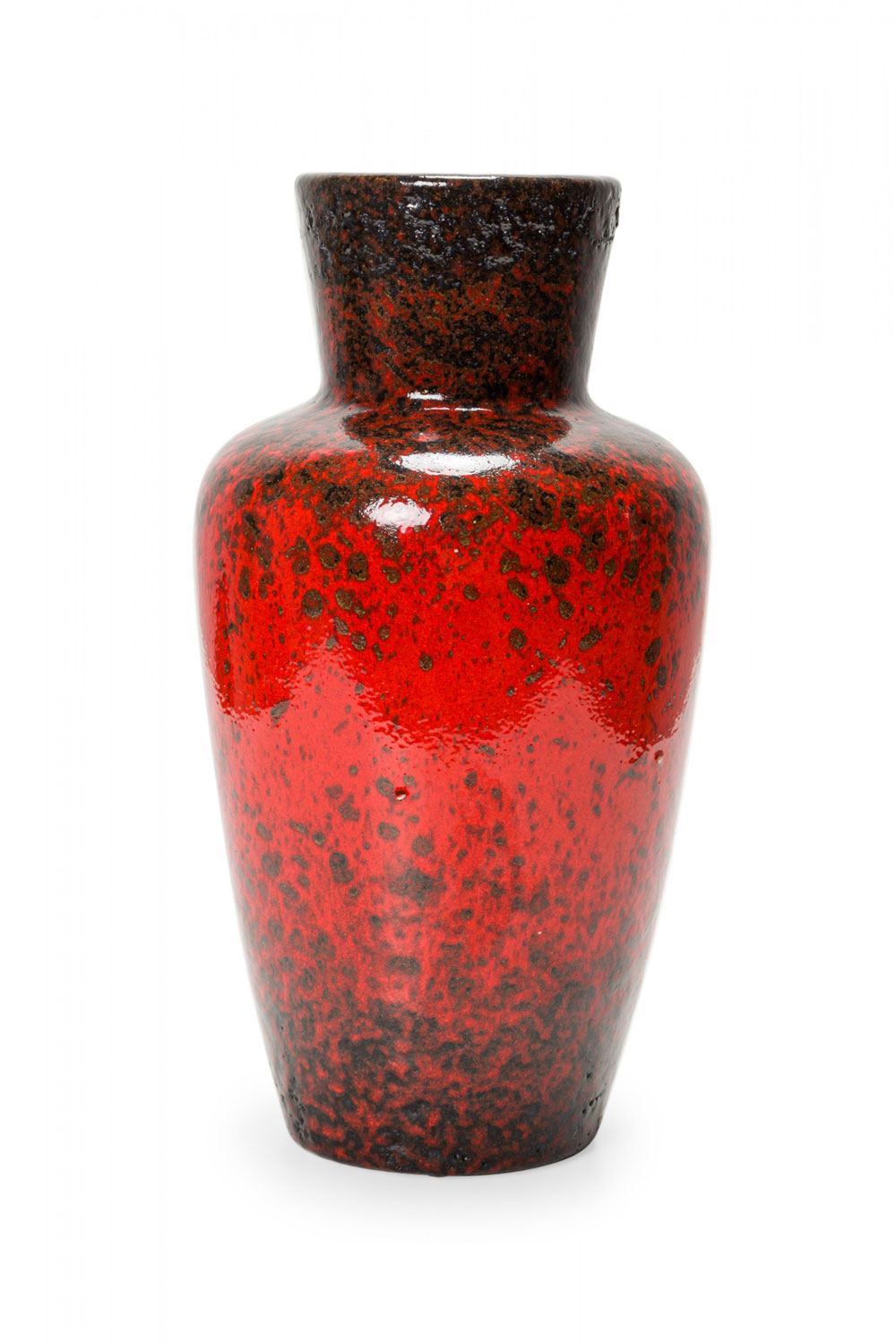 German Mid Century Red and Black Glazed Fat Lava Ceramic Vase