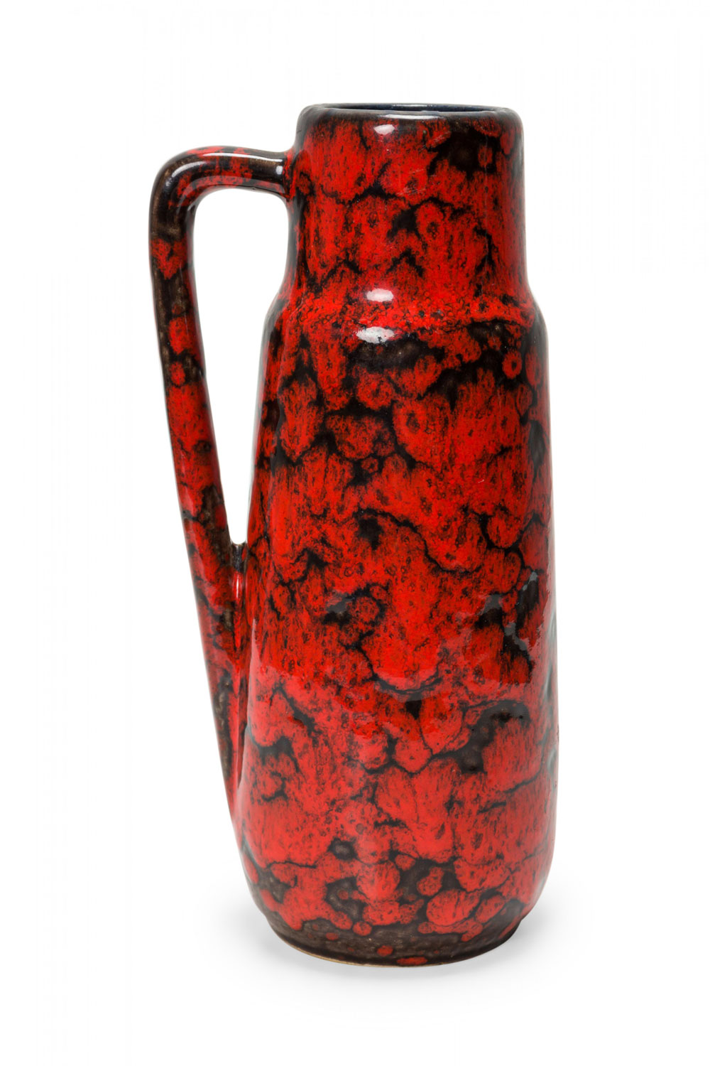 Scheurich West German Mid Century Fat Lava Red and Black Glazed Ceramic Pitcher