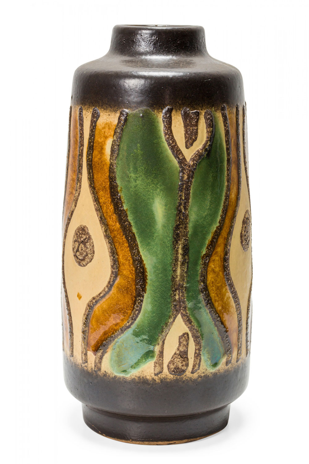VEB Haldensleben German Mid Century Organic Wave Patterned Green, Brown, and and Beige Ceramic Vase