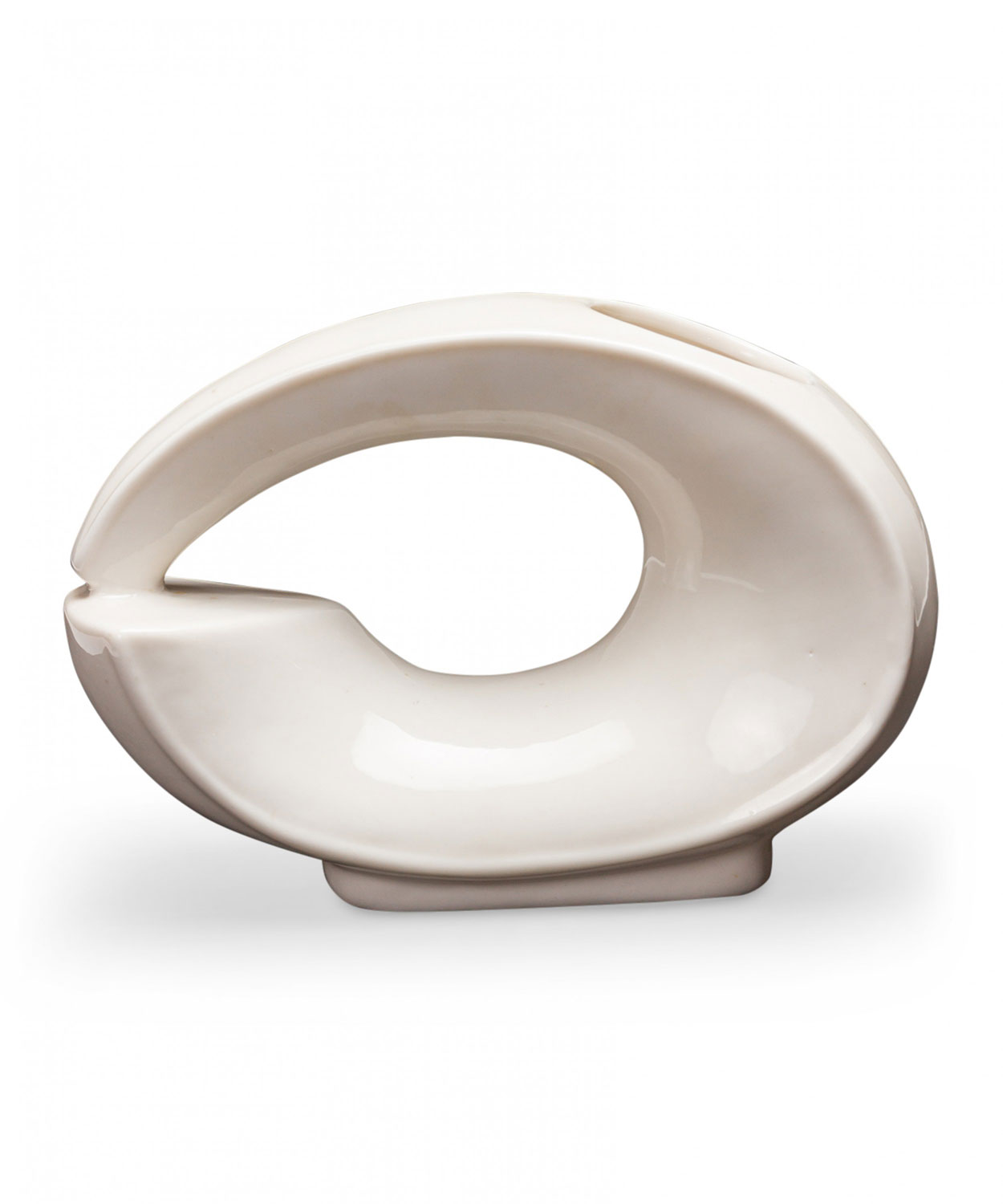 German Mid Century Hollow Oval Form Abstract White Ceramic Vase