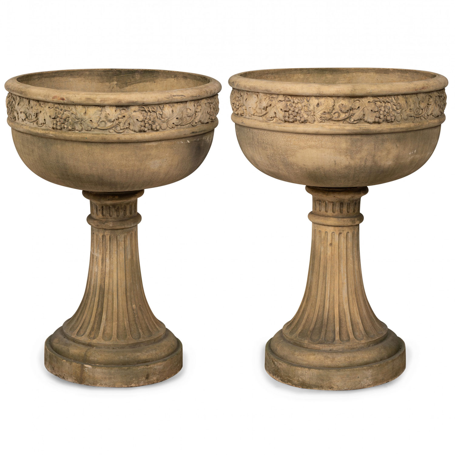Pair of Mid Century Beige Cast Stone Outdoor Urns Planters