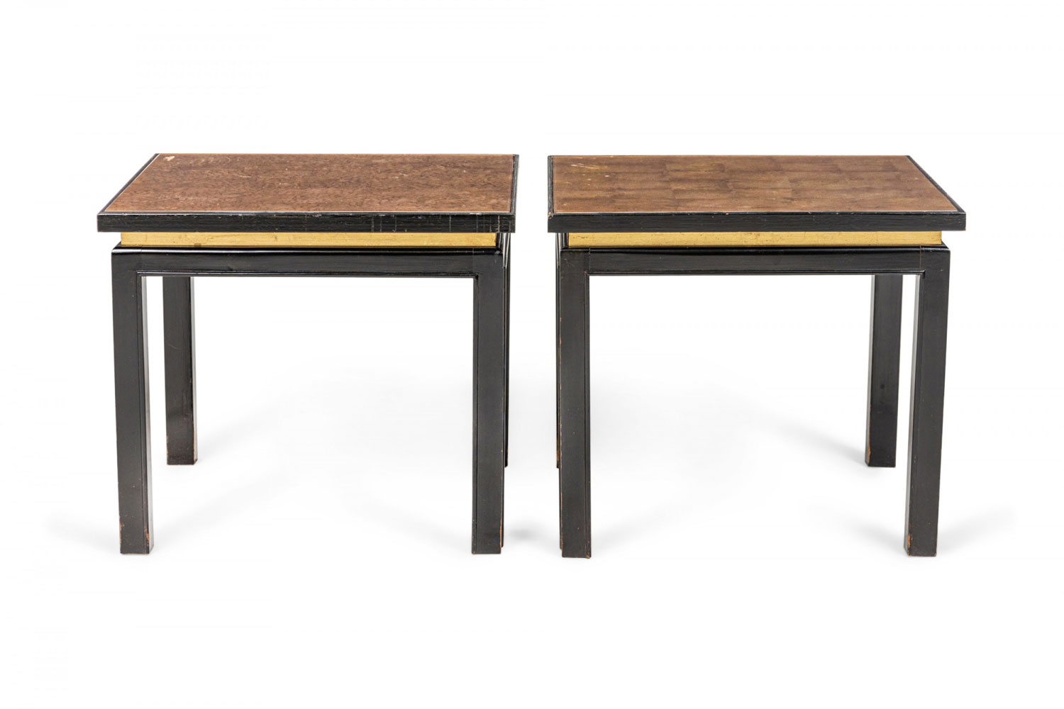 Pair of American Mid Century Square Ebonized Gilt End Side Tables manner of James Mont