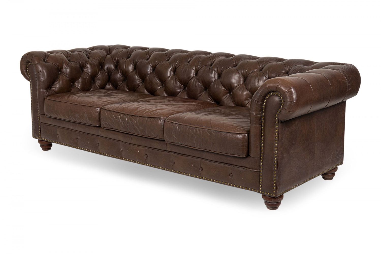 English Victorian Brown Button Tufted Leather Chesterfield Sofa