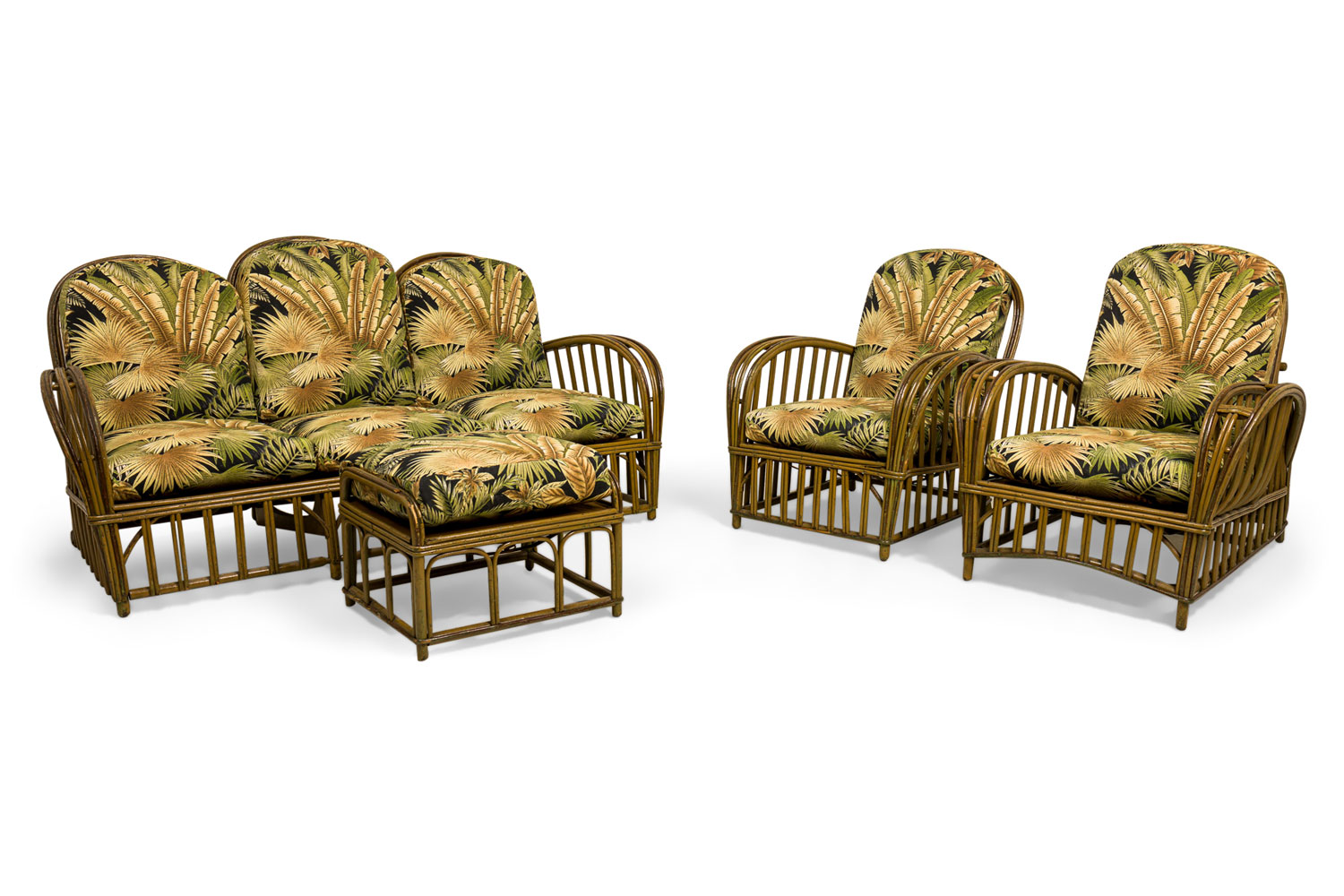 Art Deco Split Reed Rattan Salon Seating Set