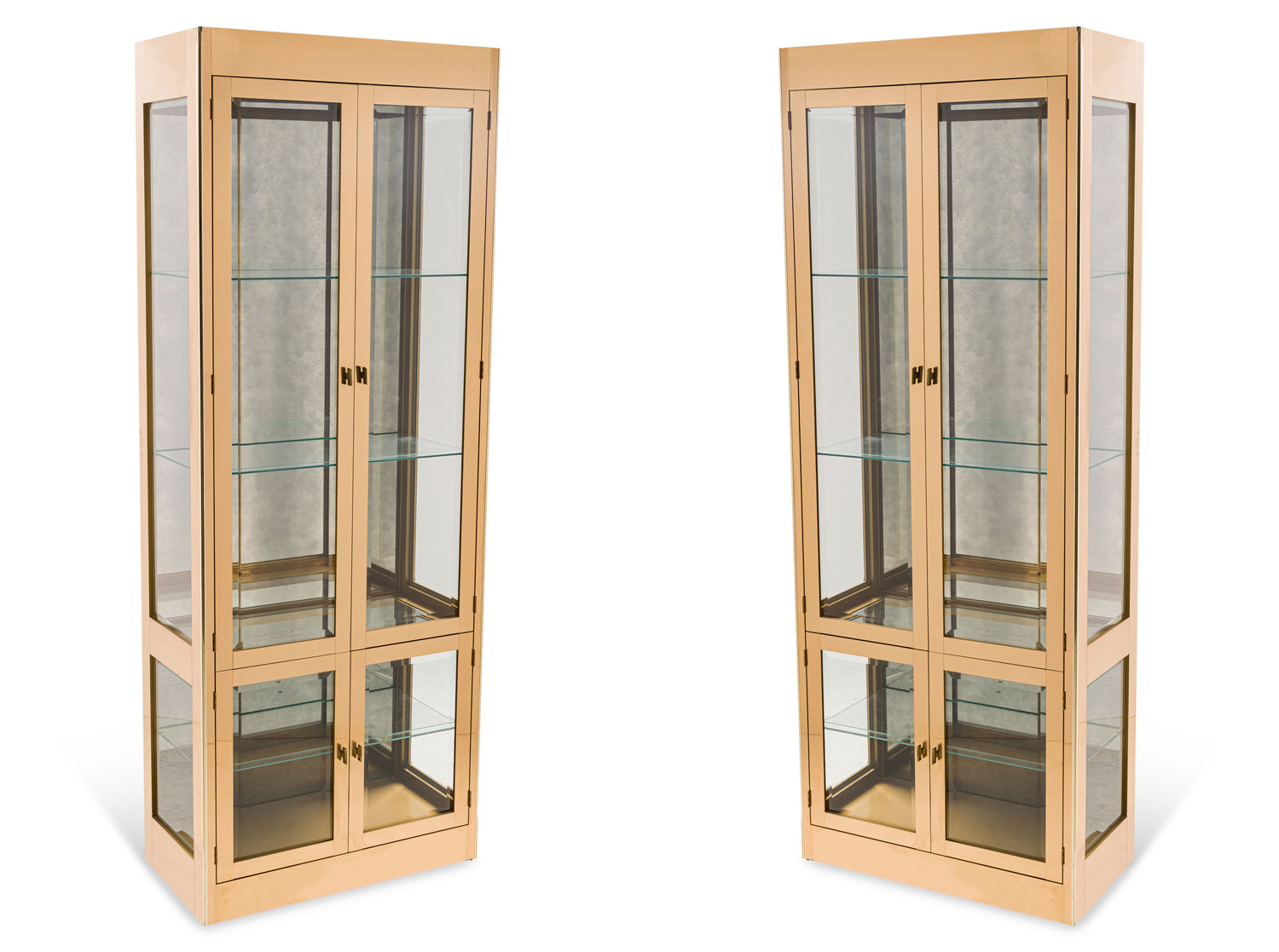 Pair of Mastercraft American Mid Century Brass and Glass Curio Display Cabinets