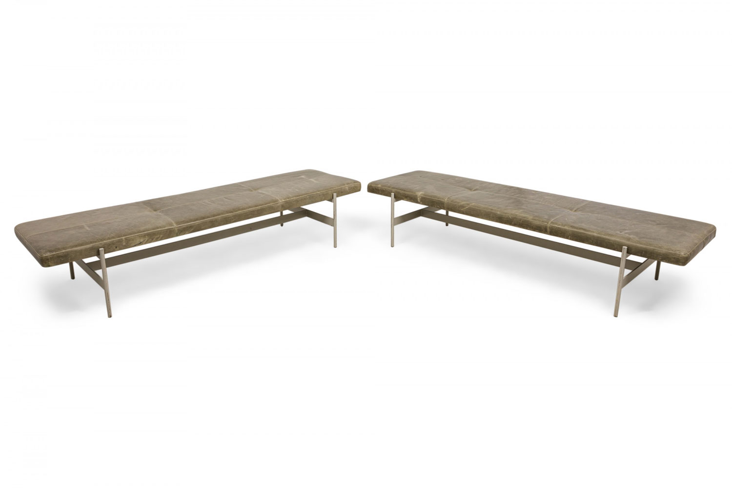 3 contemporary sage green gray leather and metal rectangular benches